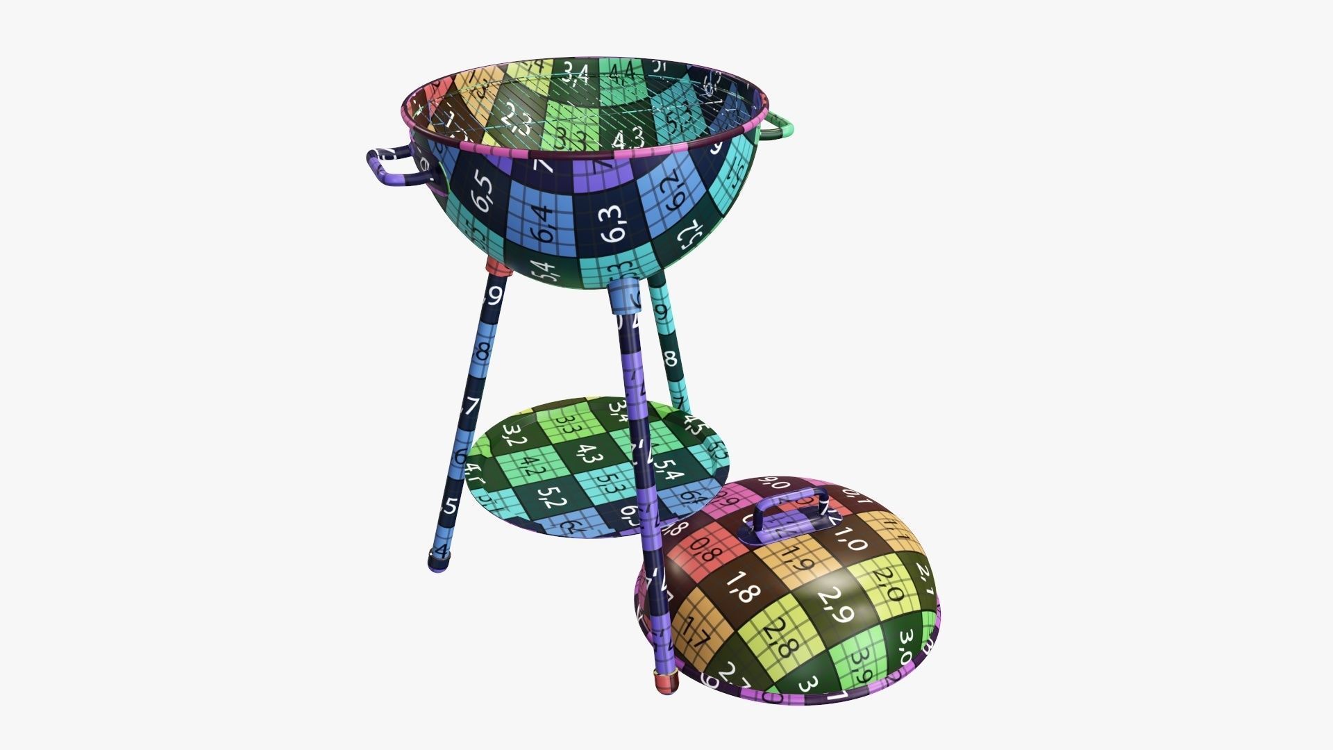 Charcoal kettle grill bbq steel with lid 3D model_10