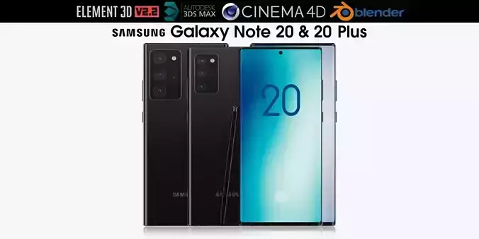 Samsung Galaxy Note 20 and Note 20 Plus black 3D model