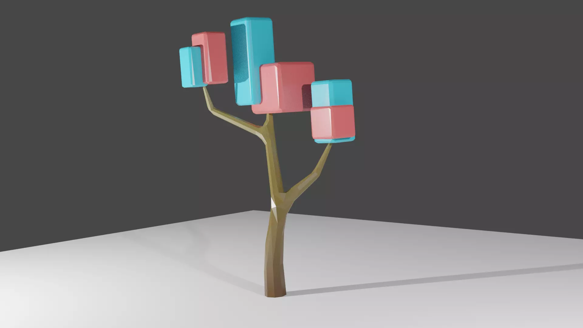 Red blue tree  Low-poly 3D model_0