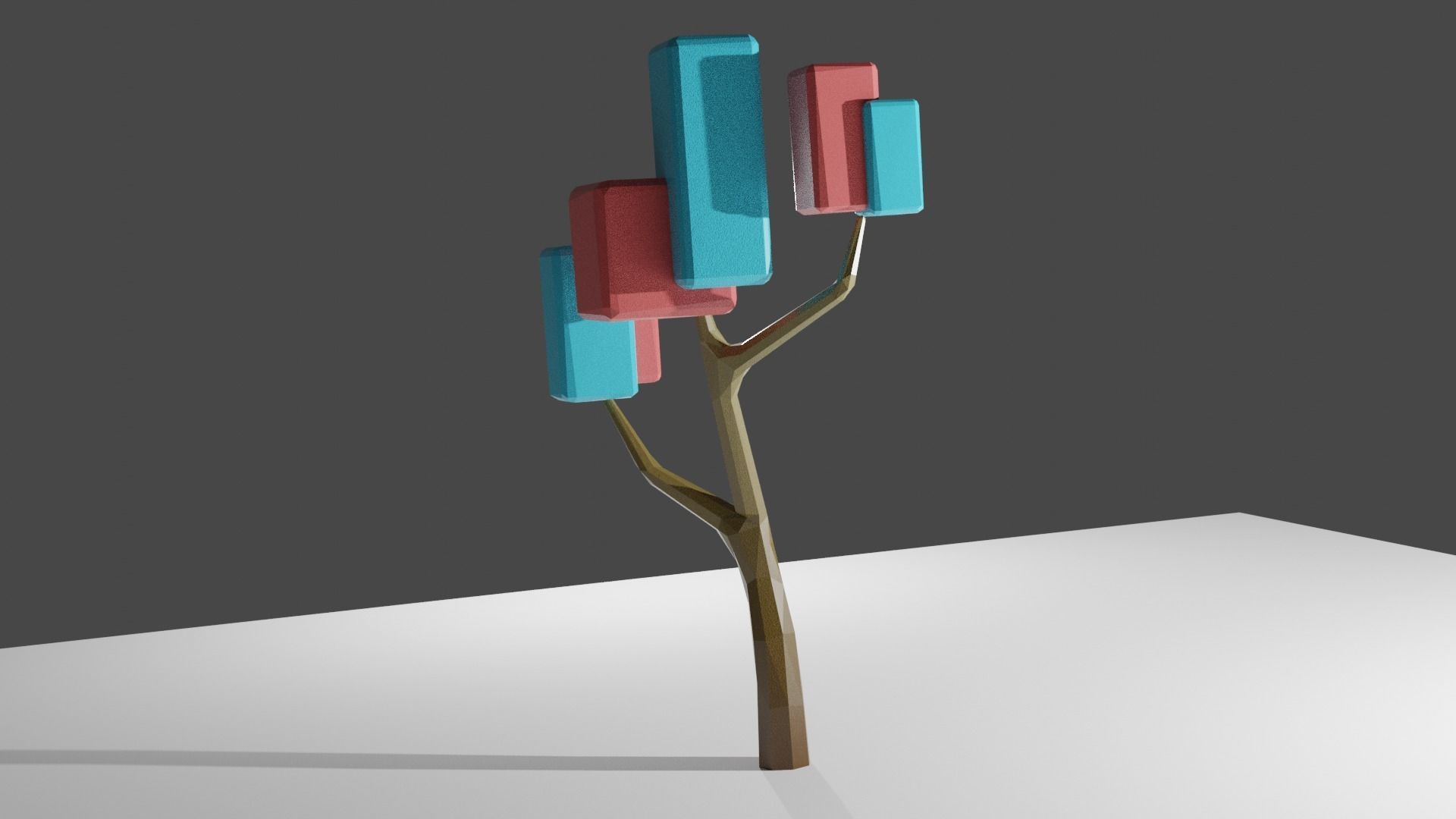 Red blue tree  Low-poly 3D model_3