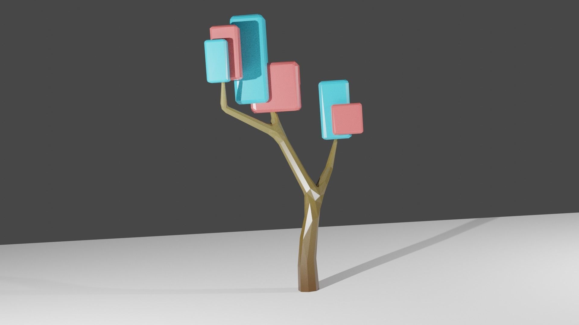 Red blue tree  Low-poly 3D model_1