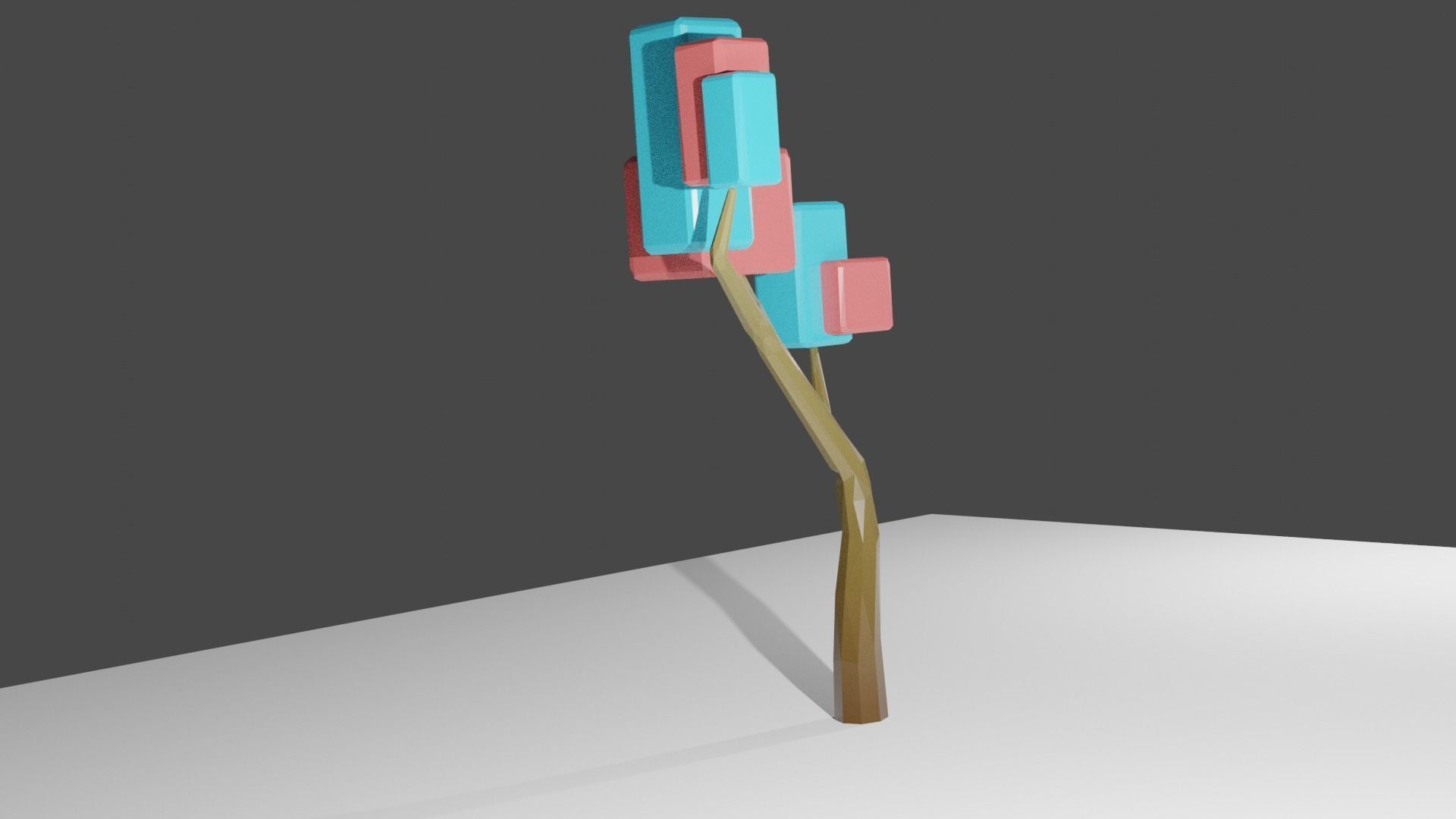 Red blue tree  Low-poly 3D model_2