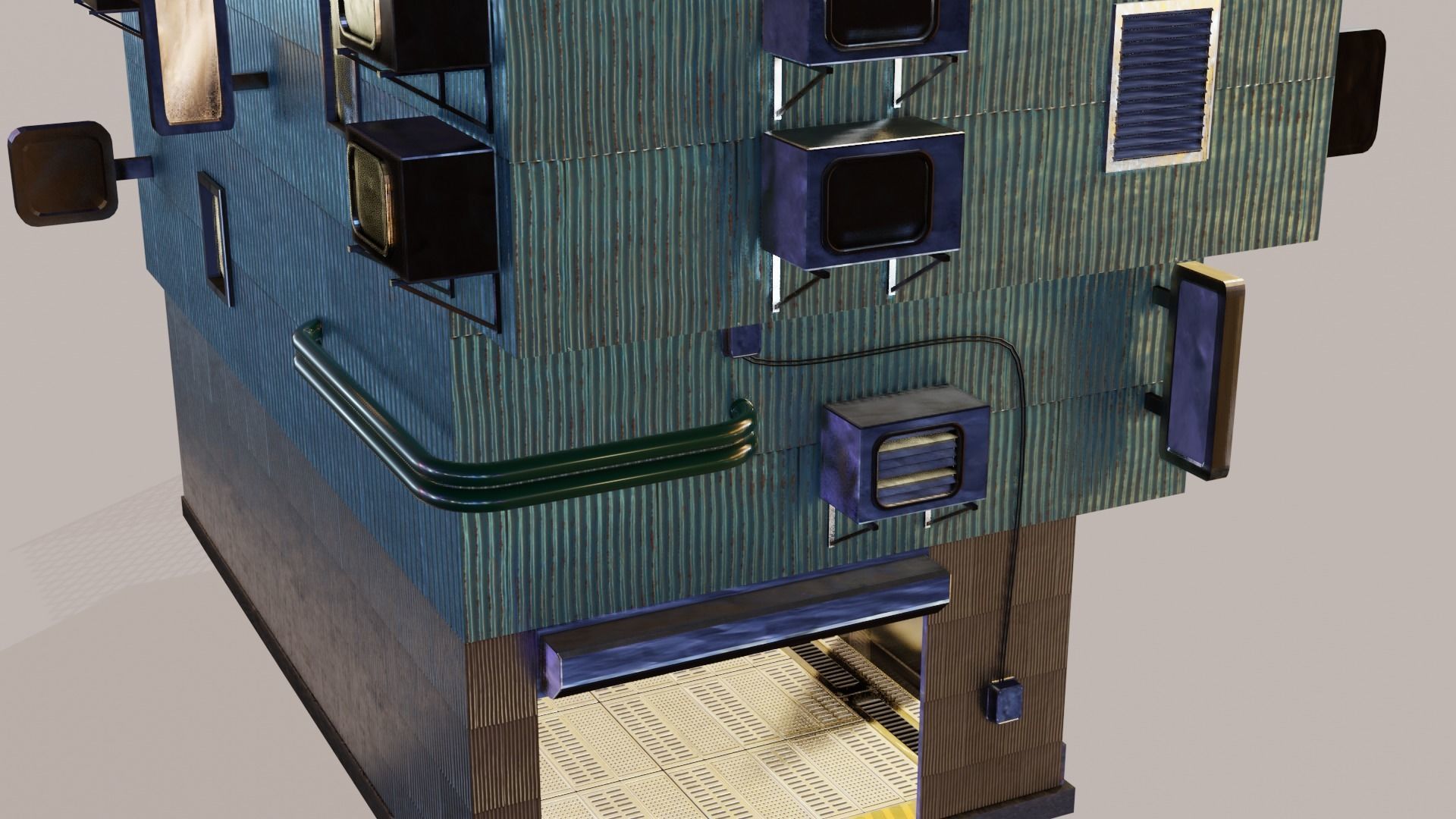 Cyberpunk Garage Building Low-poly 3D model_6
