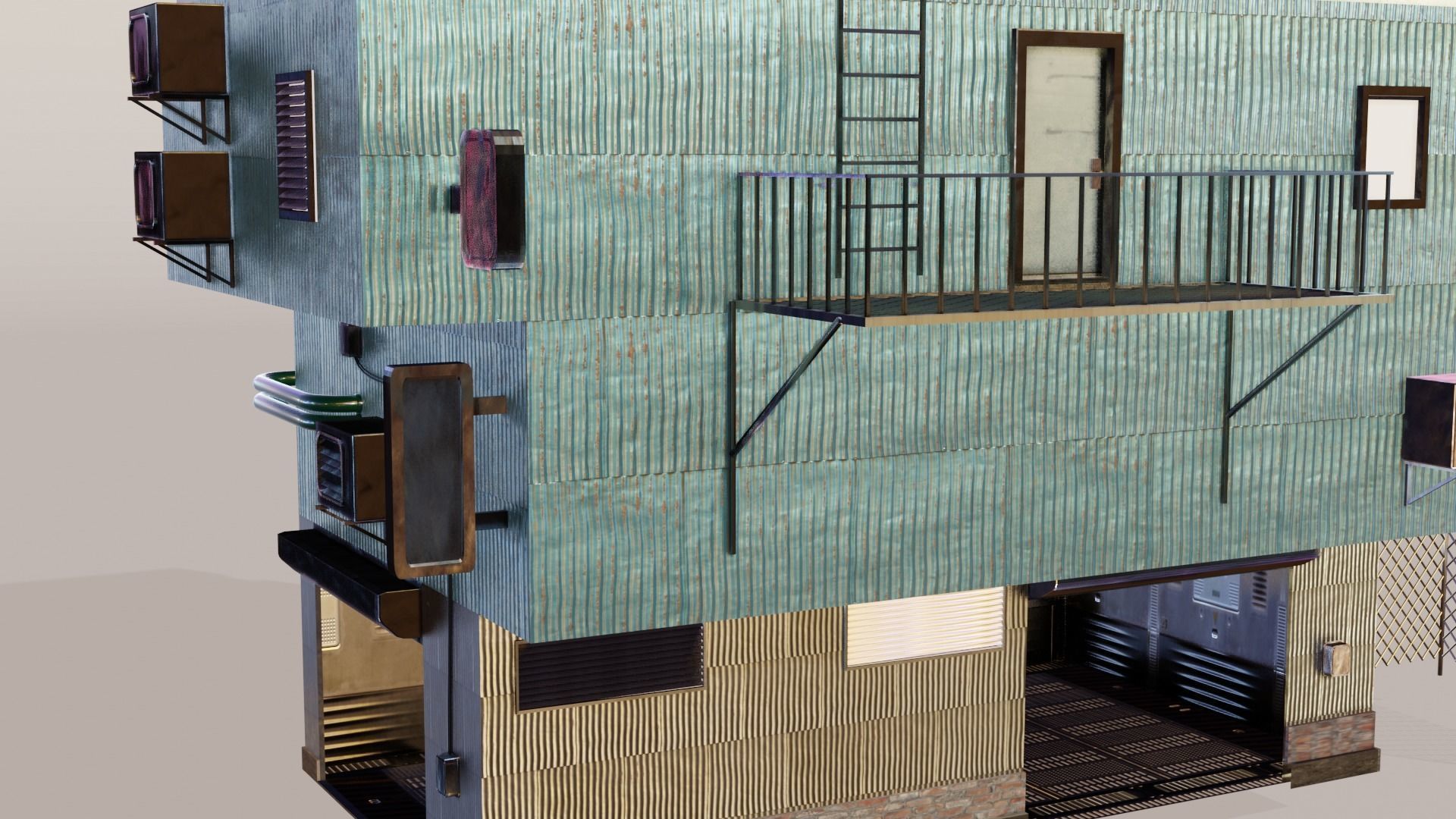 Cyberpunk Garage Building Low-poly 3D model_3