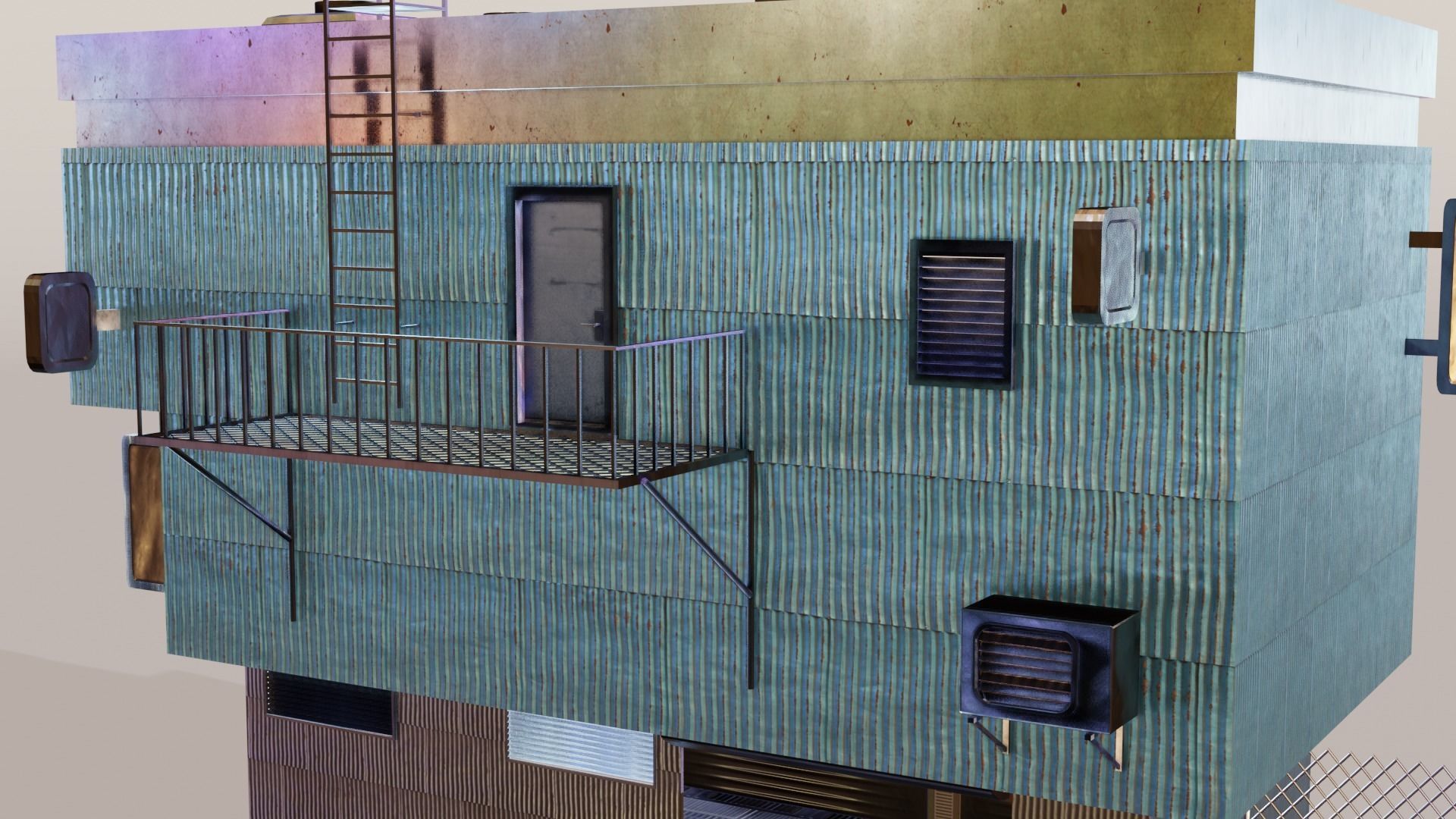 Cyberpunk Garage Building Low-poly 3D model_9