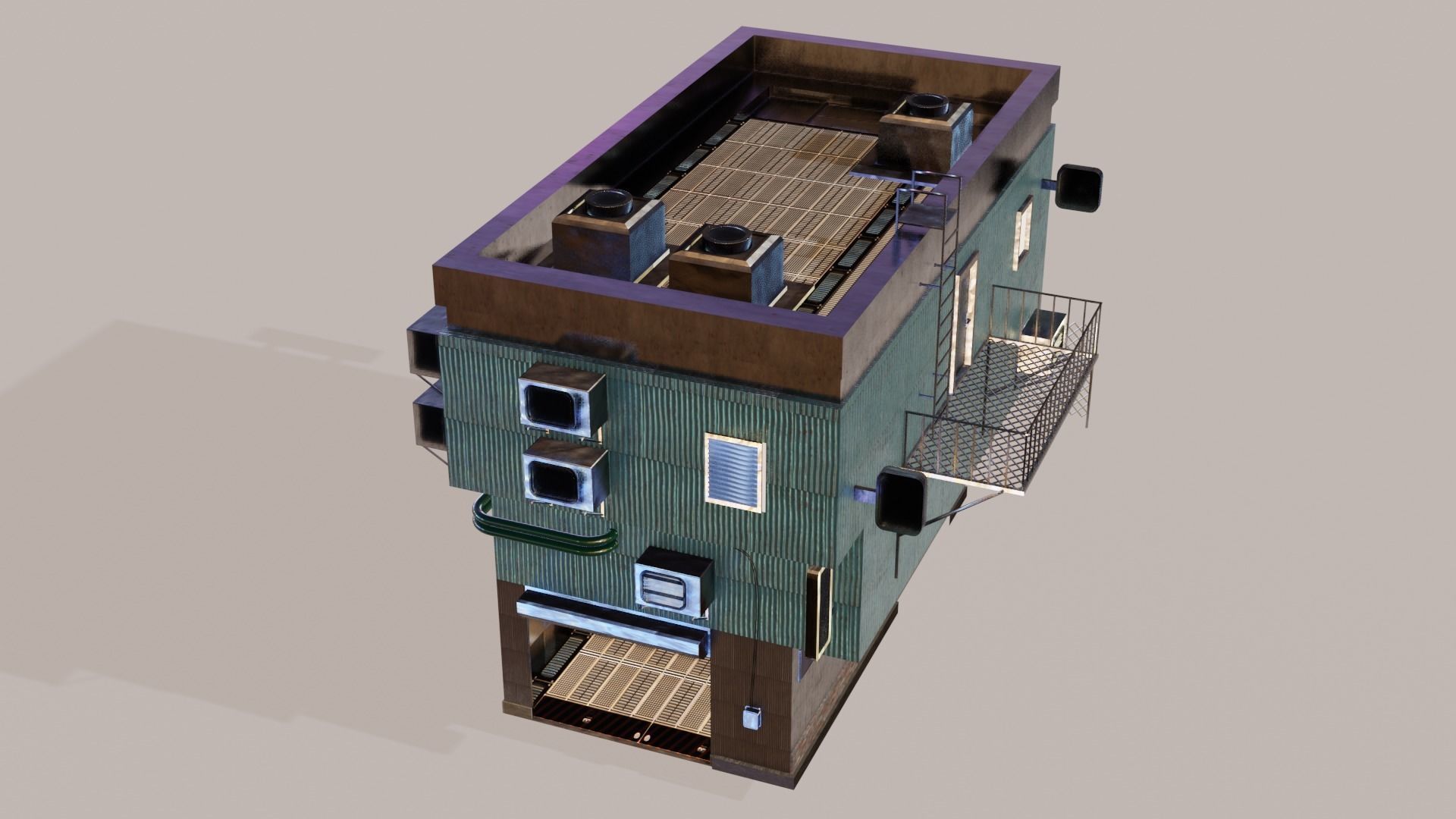 Cyberpunk Garage Building Low-poly 3D model_2