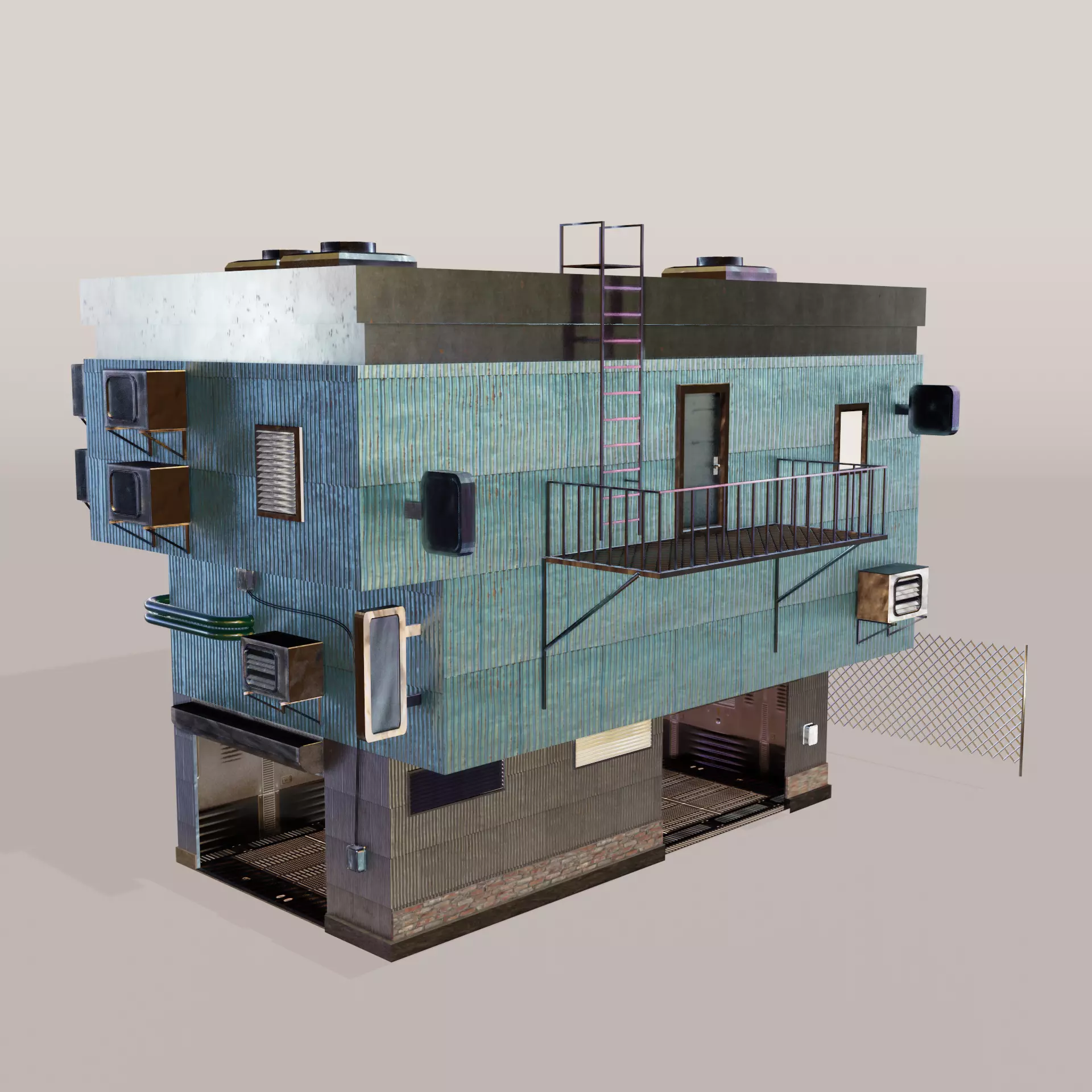 Cyberpunk Garage Building Low-poly 3D model_0