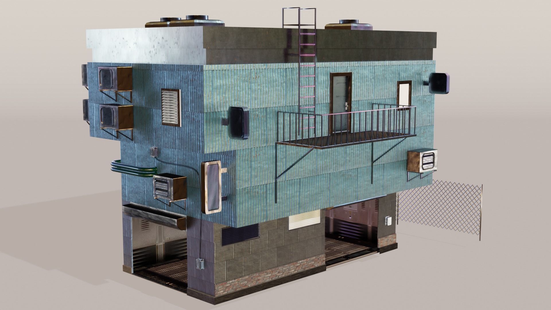 Cyberpunk Garage Building Low-poly 3D model_1