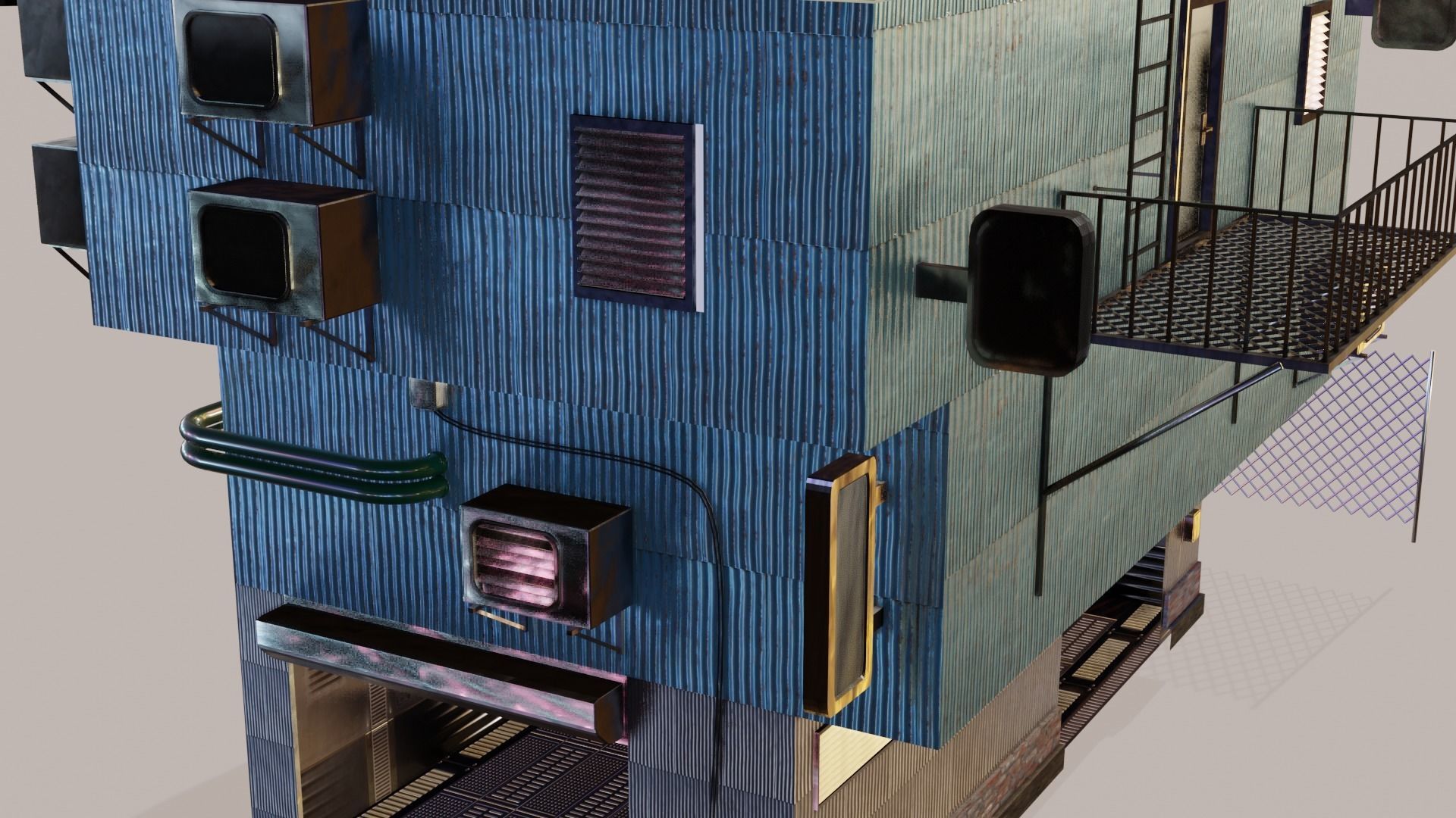 Cyberpunk Garage Building Low-poly 3D model_20