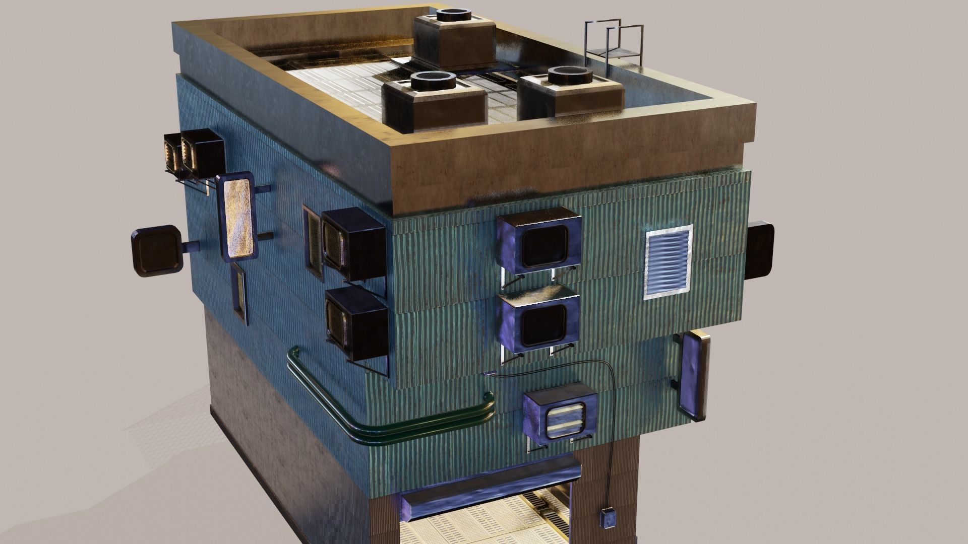Cyberpunk Garage Building Low-poly 3D model_7