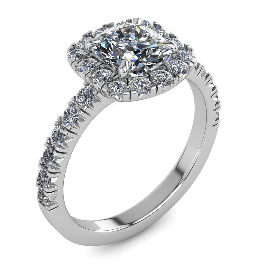 Elegant Cushion Halo Diamond Engagement  Ring 3D Print Model 3D print model_7