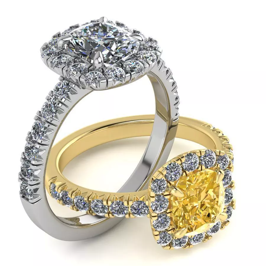 Elegant Cushion Halo Diamond Engagement  Ring 3D Print Model 3D print model_0