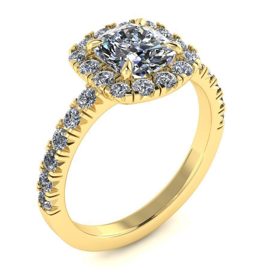 Elegant Cushion Halo Diamond Engagement  Ring 3D Print Model 3D print model_6