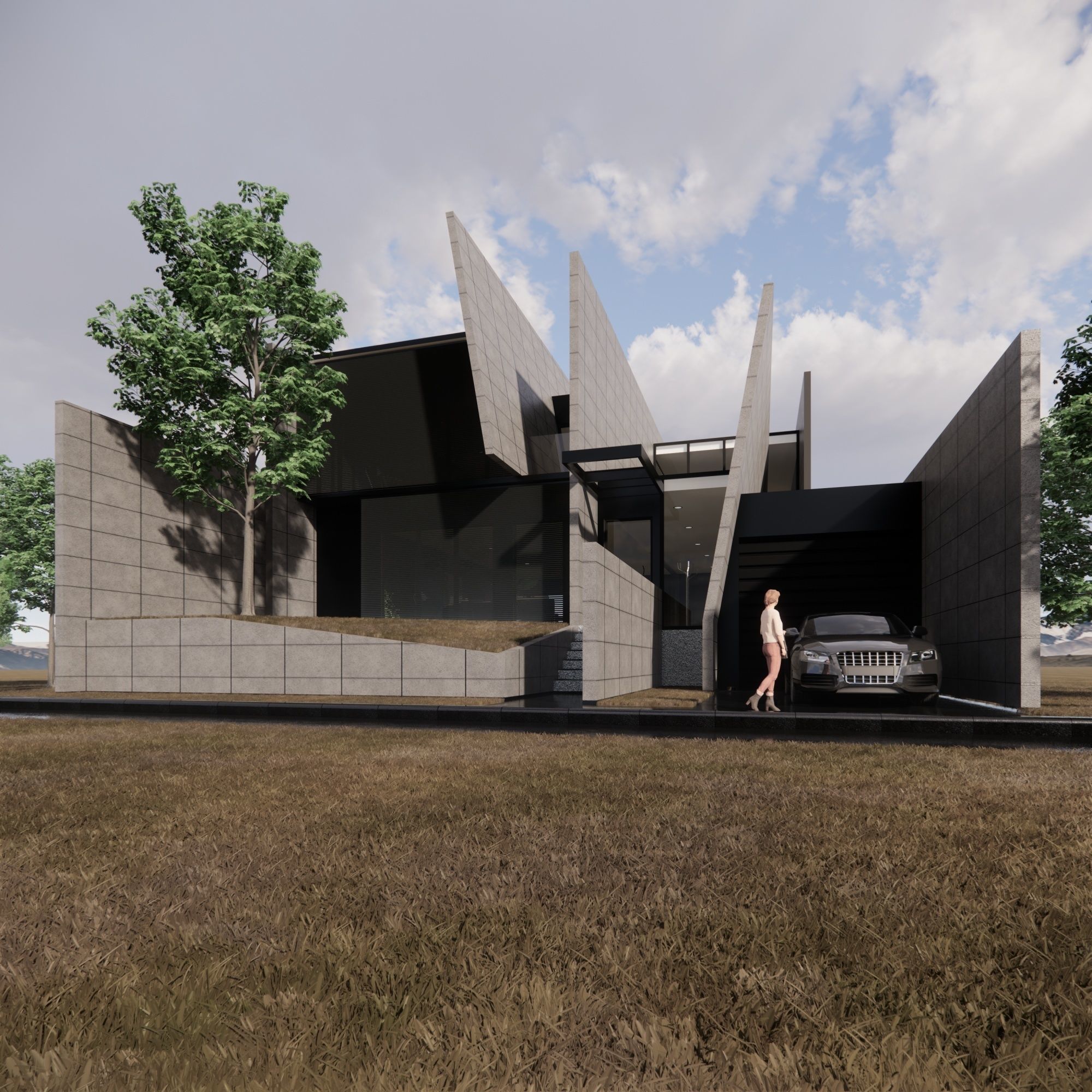 Concrete House Low-poly 3D model_2