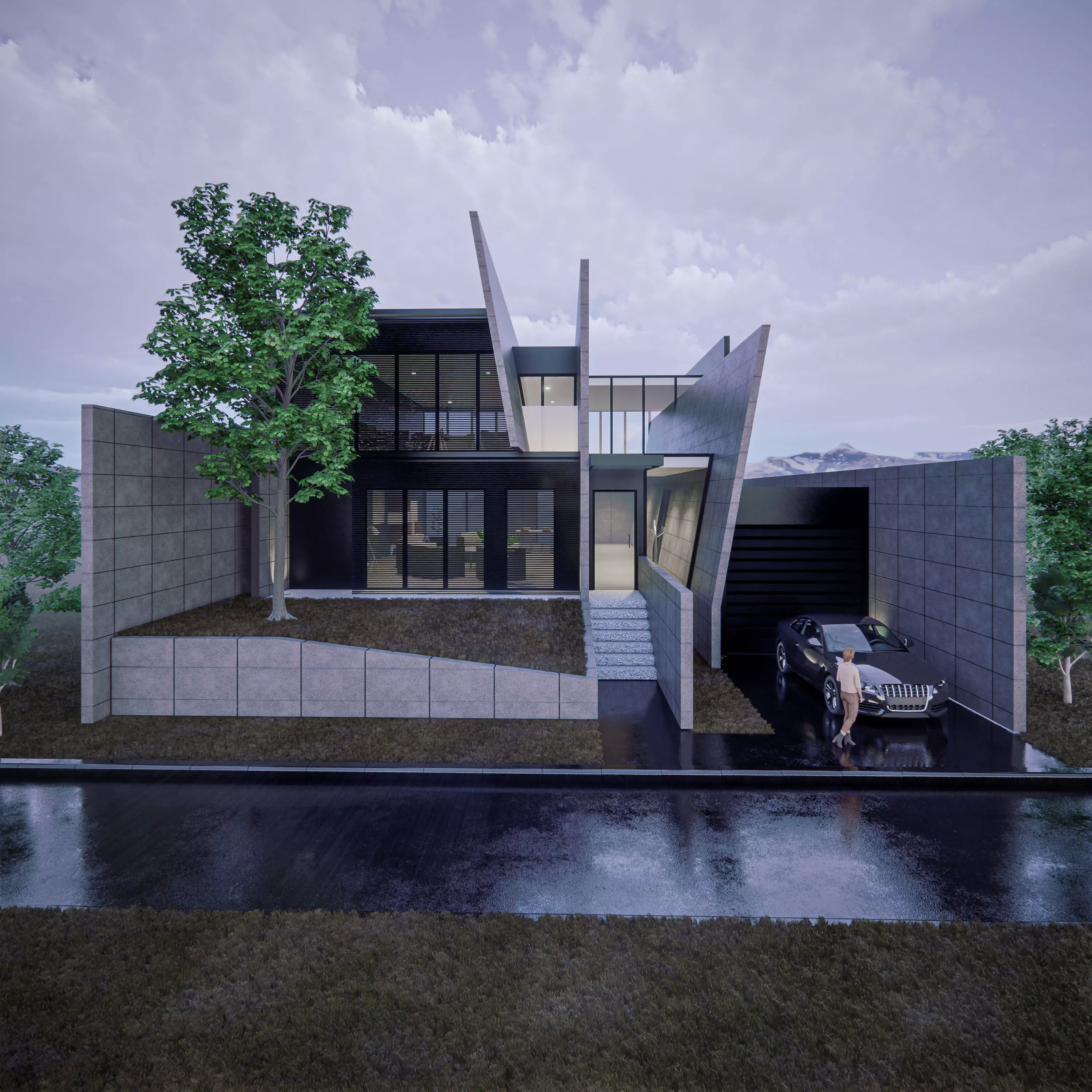 Concrete House Low-poly 3D model_0