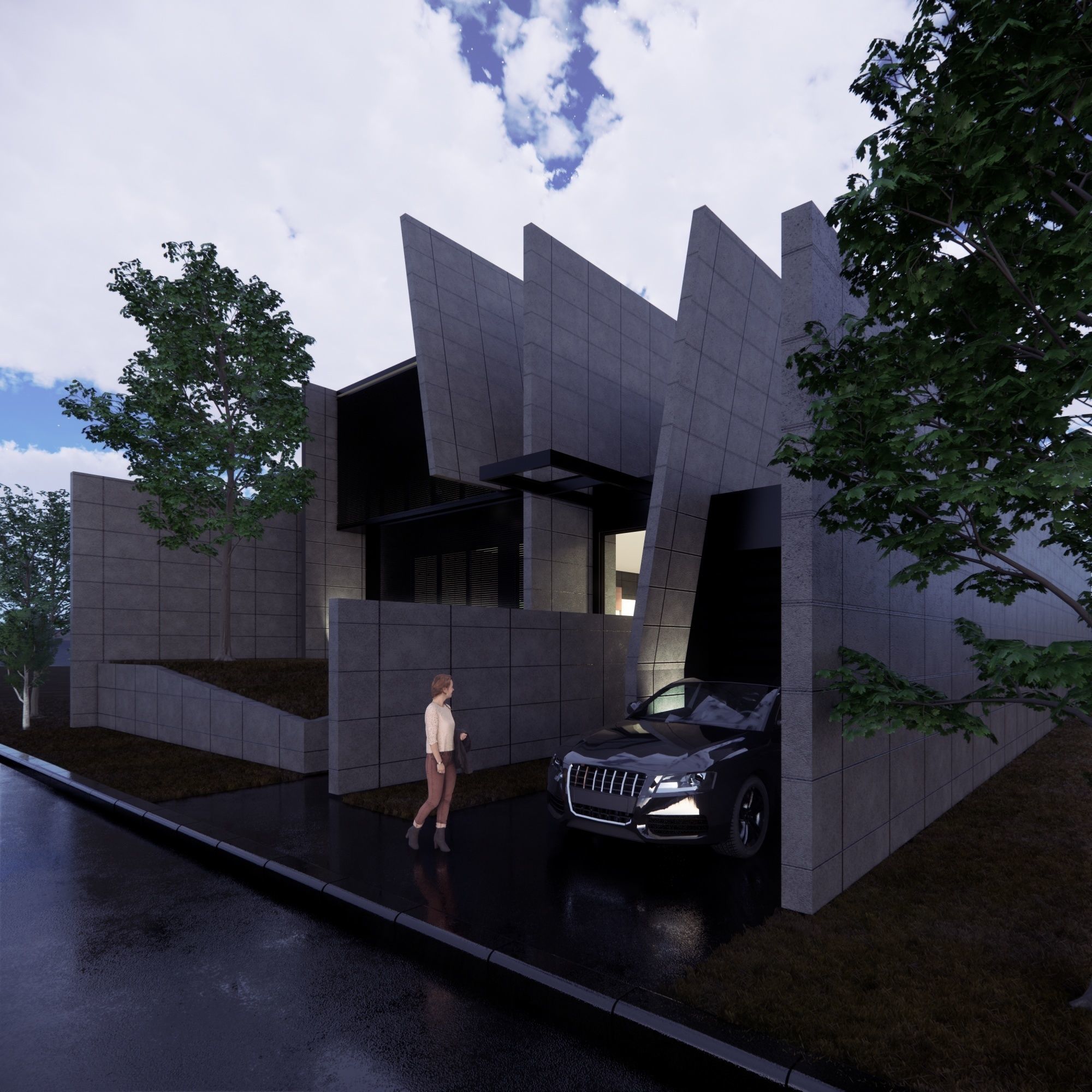 Concrete House Low-poly 3D model_3
