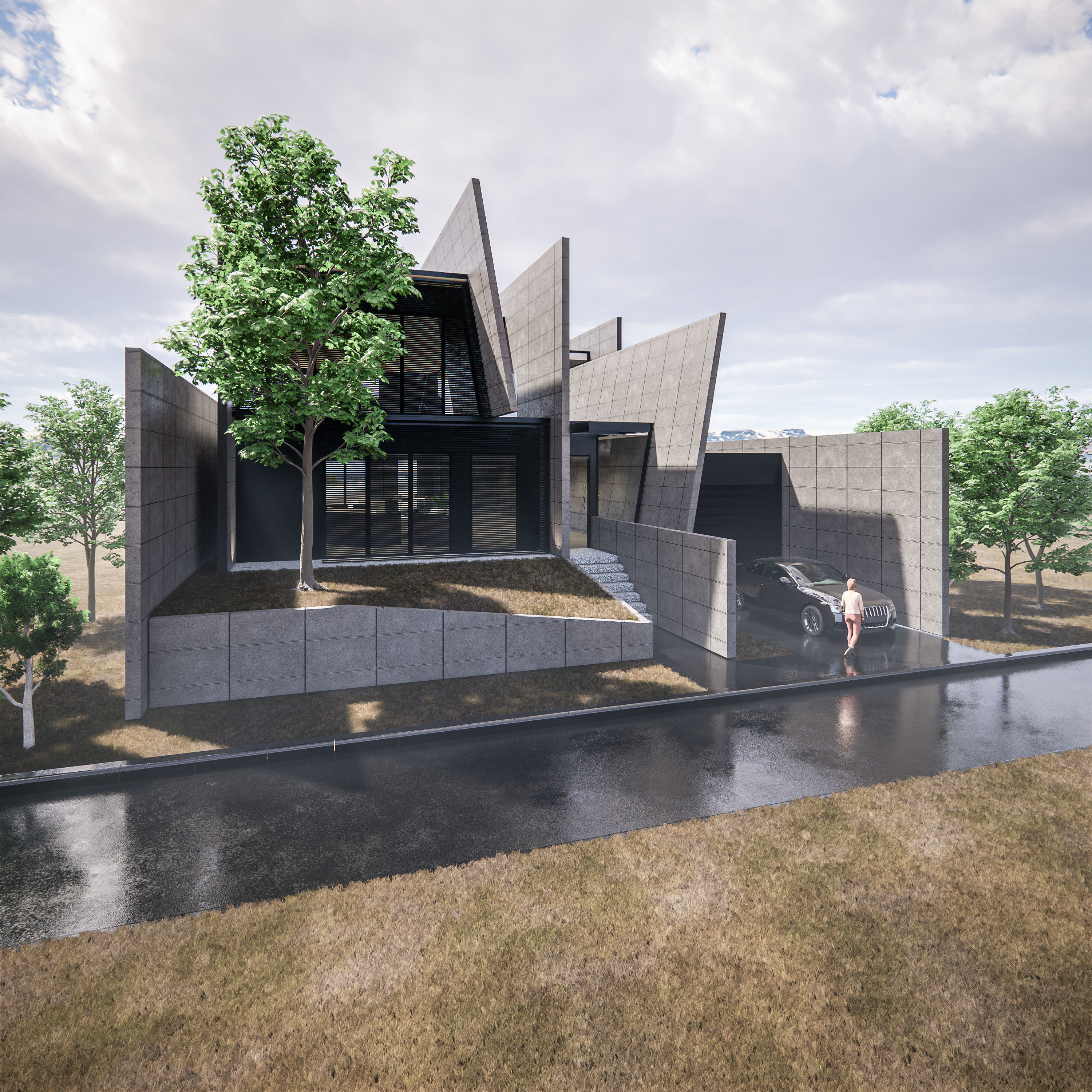 Concrete House Low-poly 3D model_1