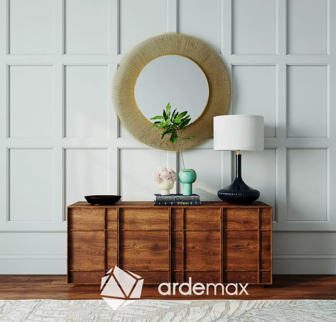 Media console with decor by CB2 3D model