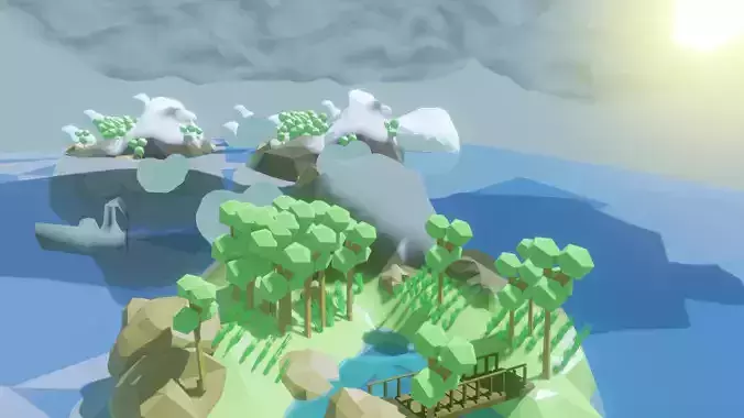 LowPoly Island with envirovmant assets with trees