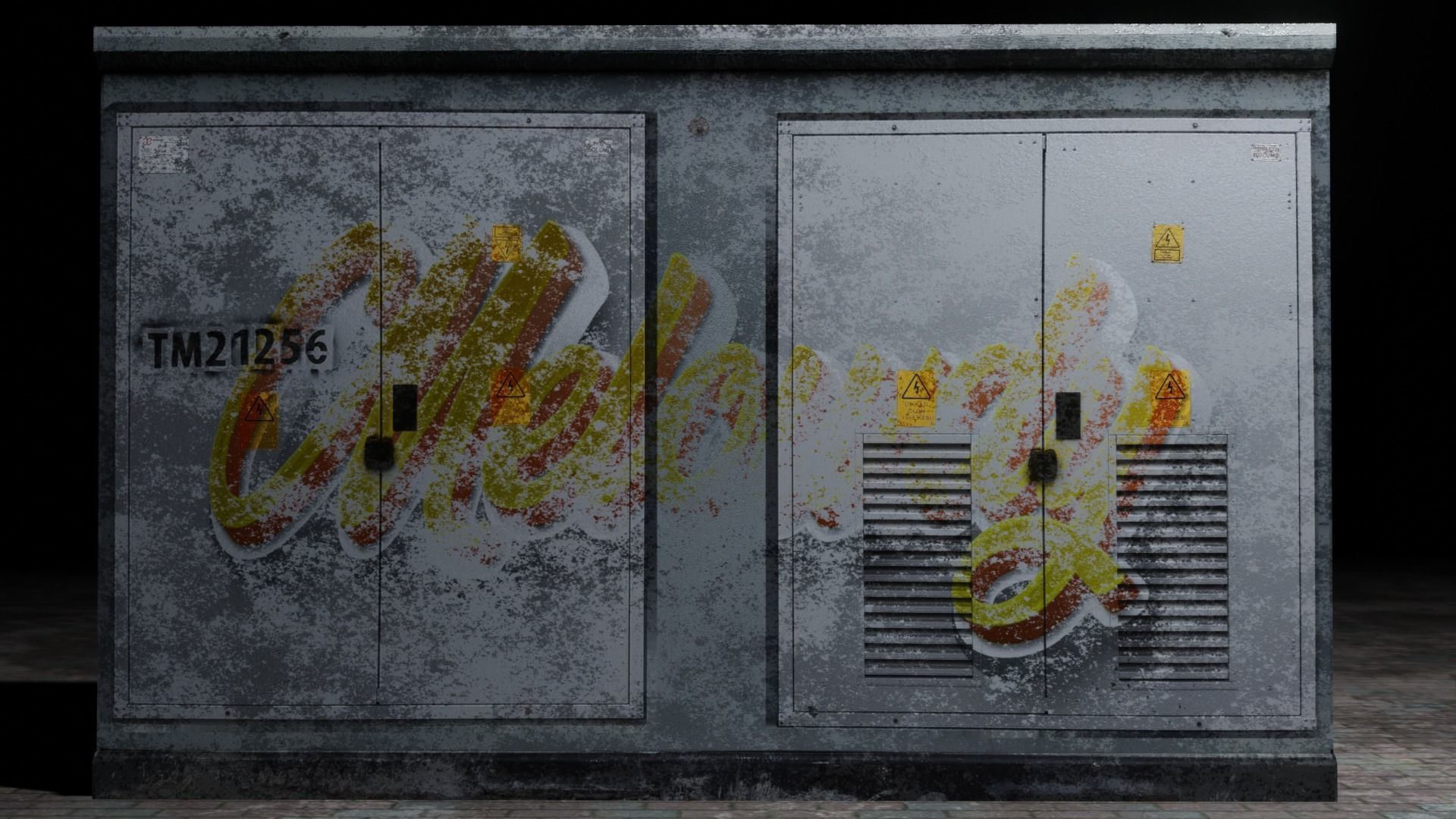 Electrical Box Graffiti Dirty Texture Low-poly 3D model_16