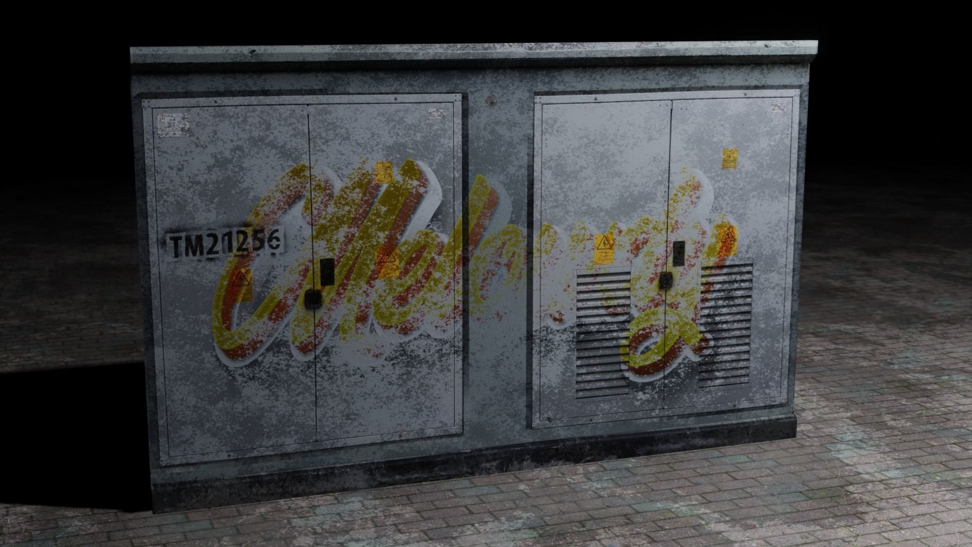 Electrical Box Graffiti Dirty Texture Low-poly 3D model_14