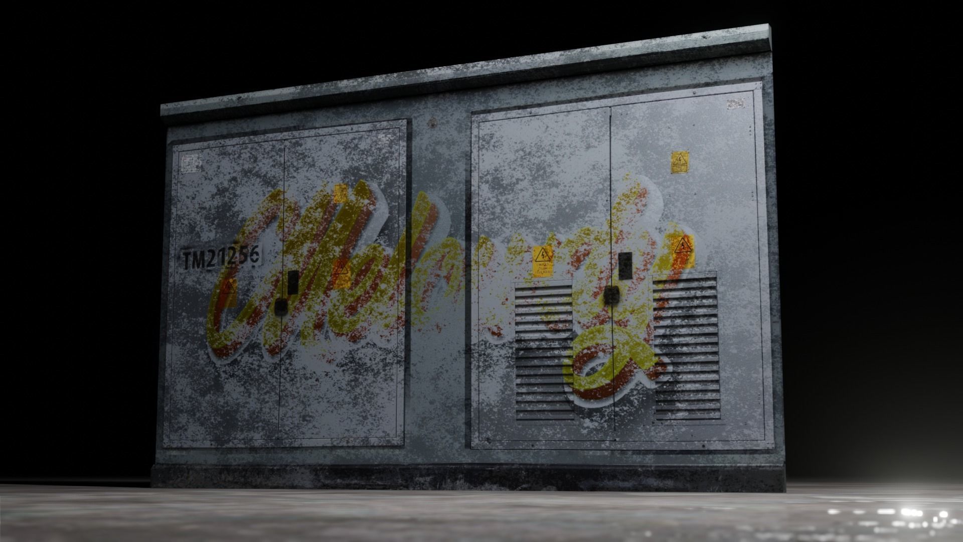 Electrical Box Graffiti Dirty Texture Low-poly 3D model_13