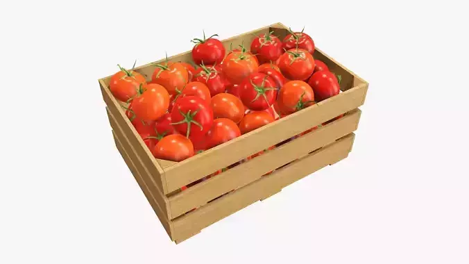 Tomatoes in wooden crate 3D model
