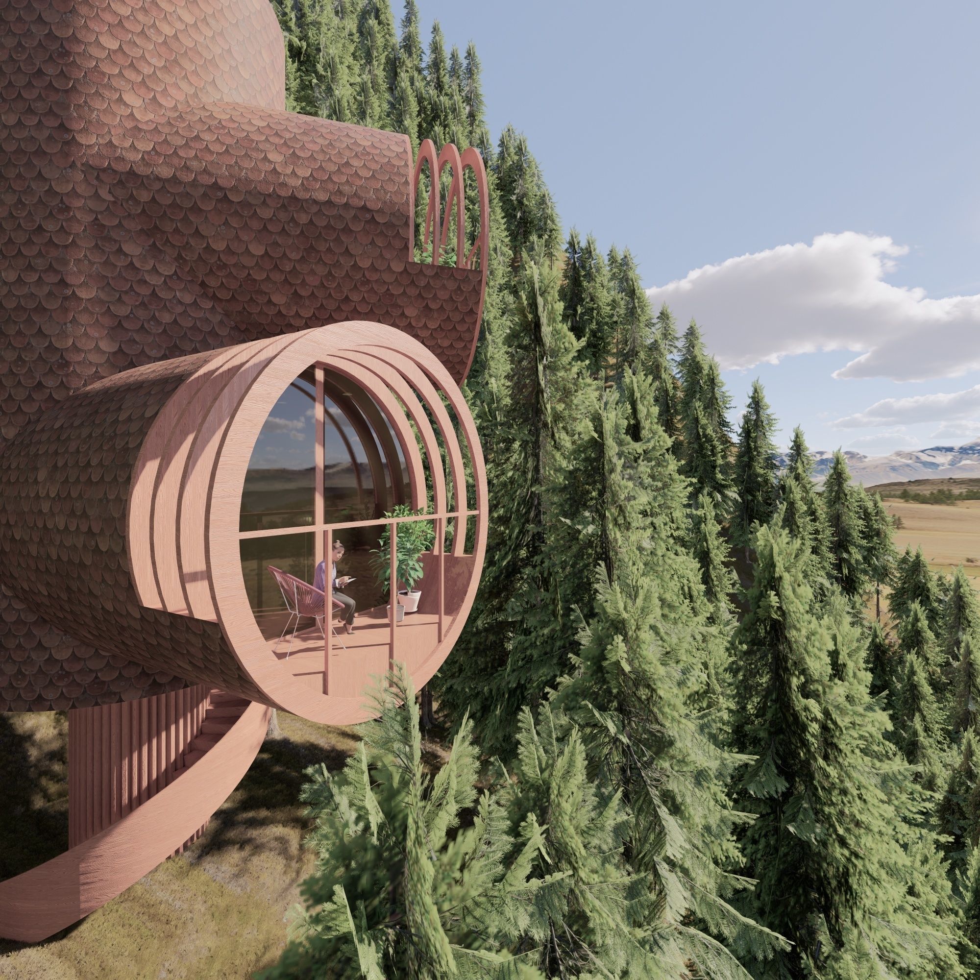 Modern Tree House 2 Low-poly 3D model_1