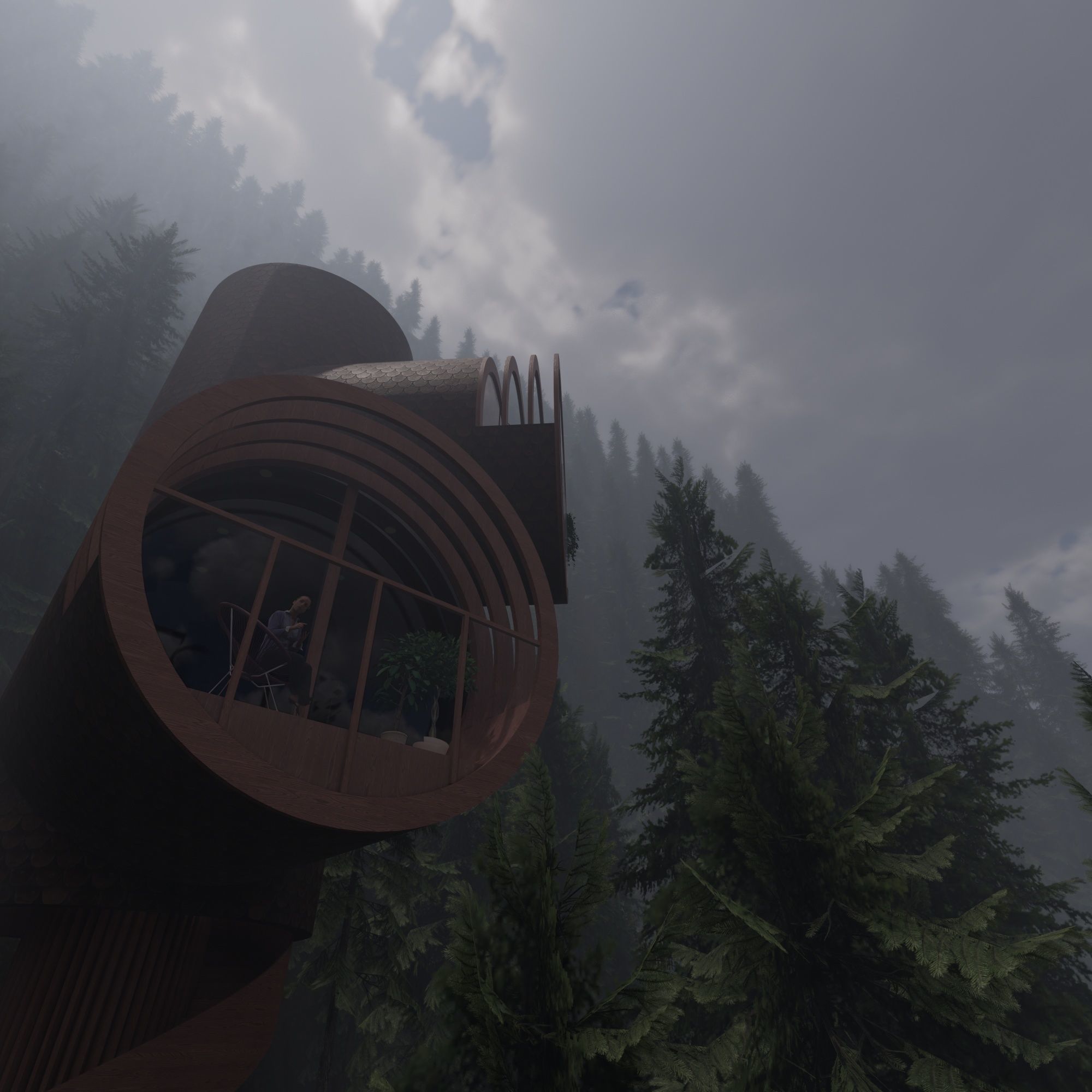 Modern Tree House 2 Low-poly 3D model_4