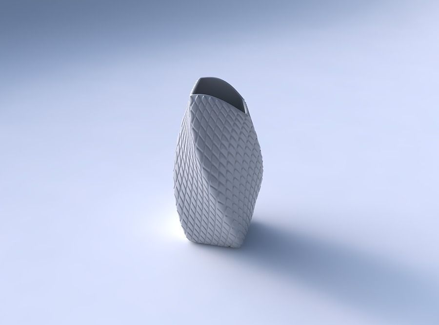 Vase twisted arc quadratic with diagonal grid bulges 3D print model_3