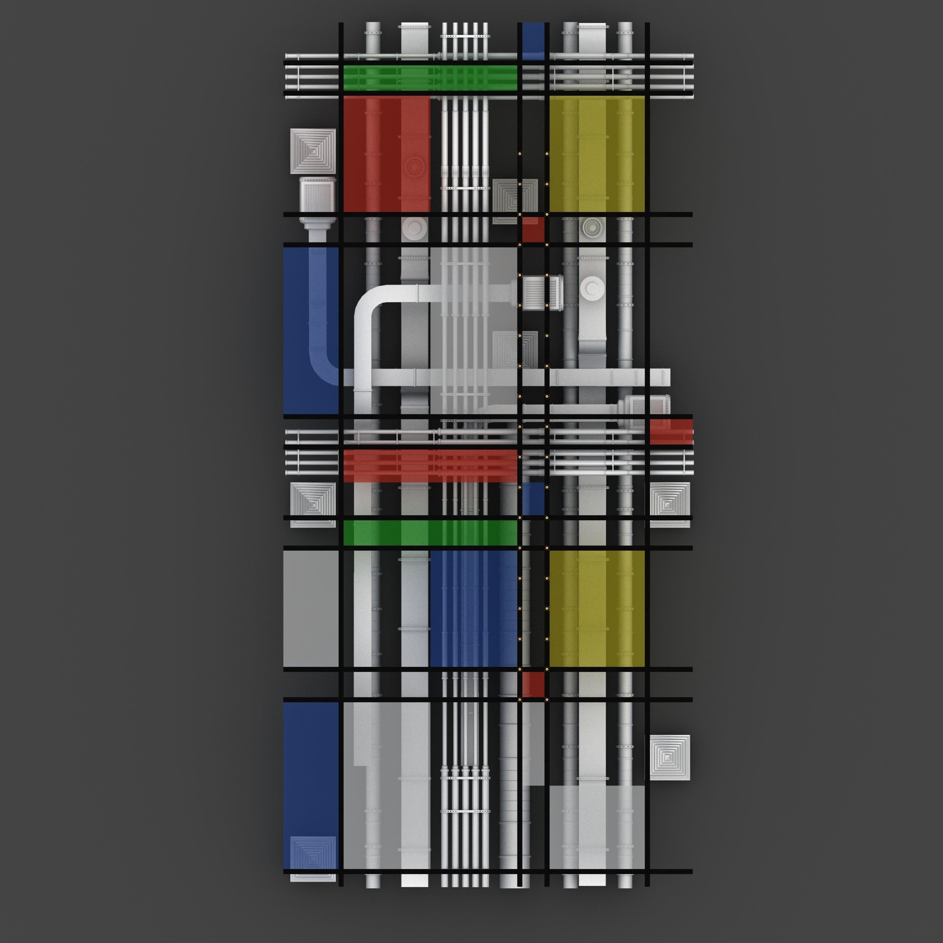 Pipes industrial ceiling 3D model_2