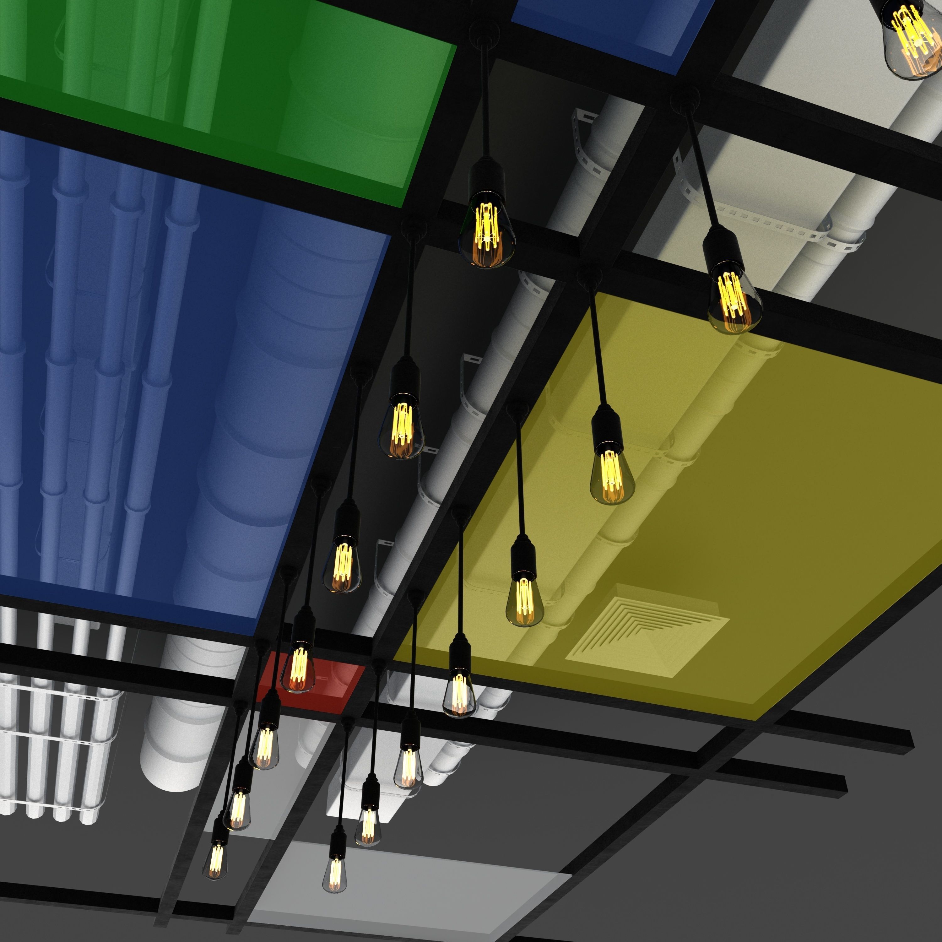 Pipes industrial ceiling 3D model_1