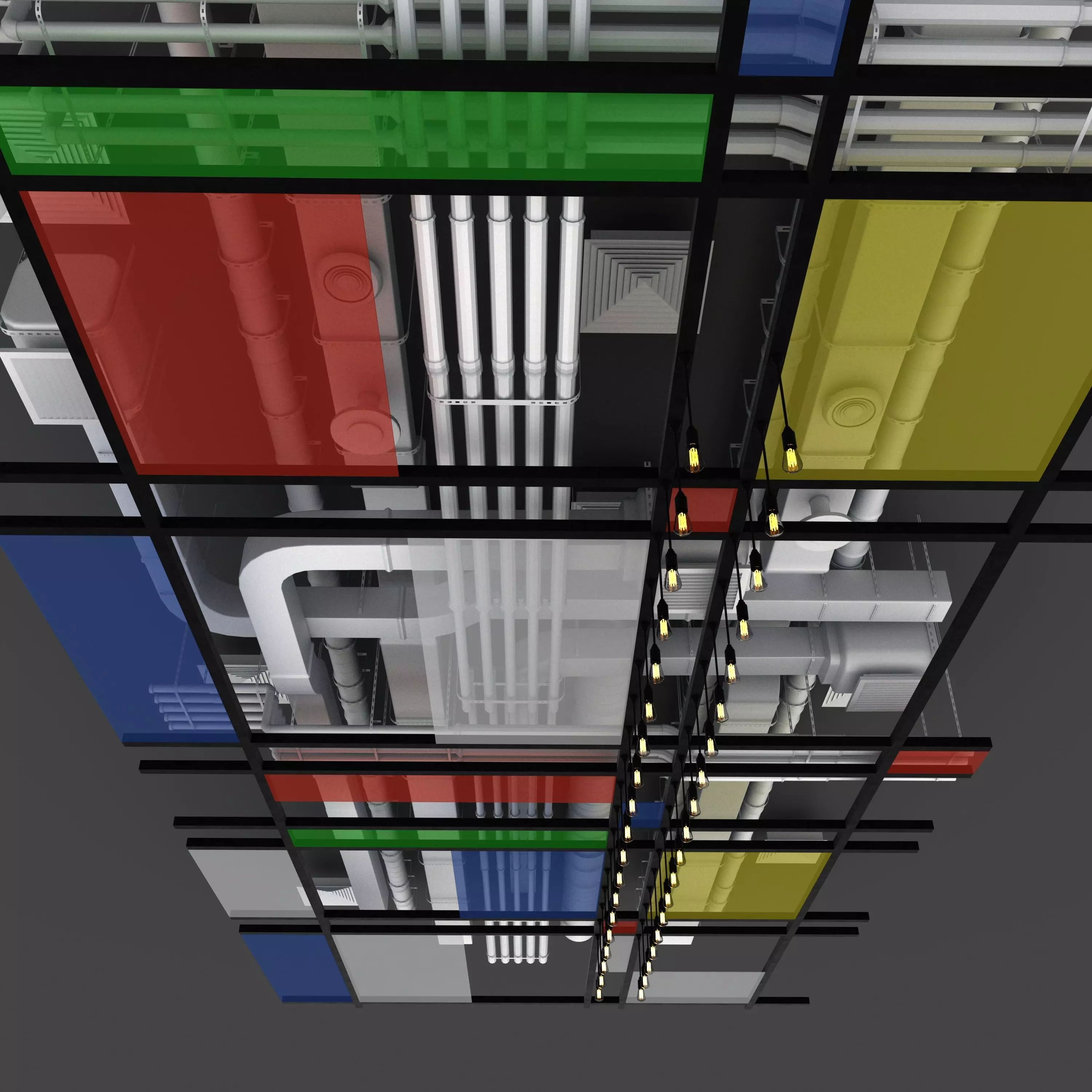 Pipes industrial ceiling 3D model_0