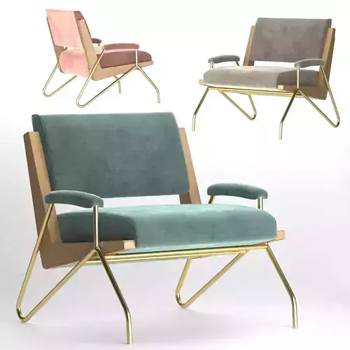 Chair lounge with velvet and gold legs