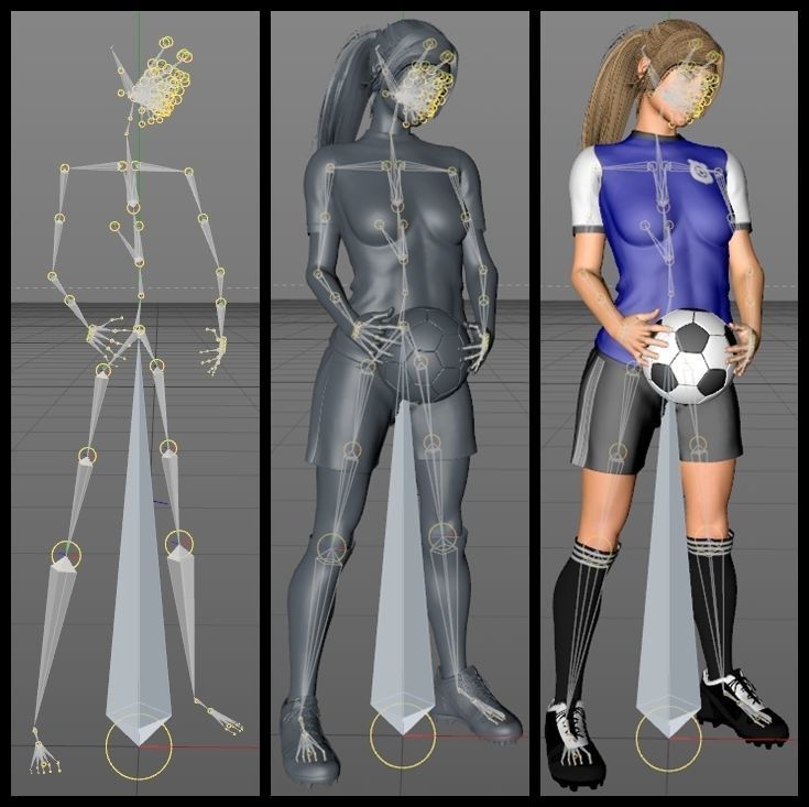 Caucasian Football Soccer Player Female  3D model_10