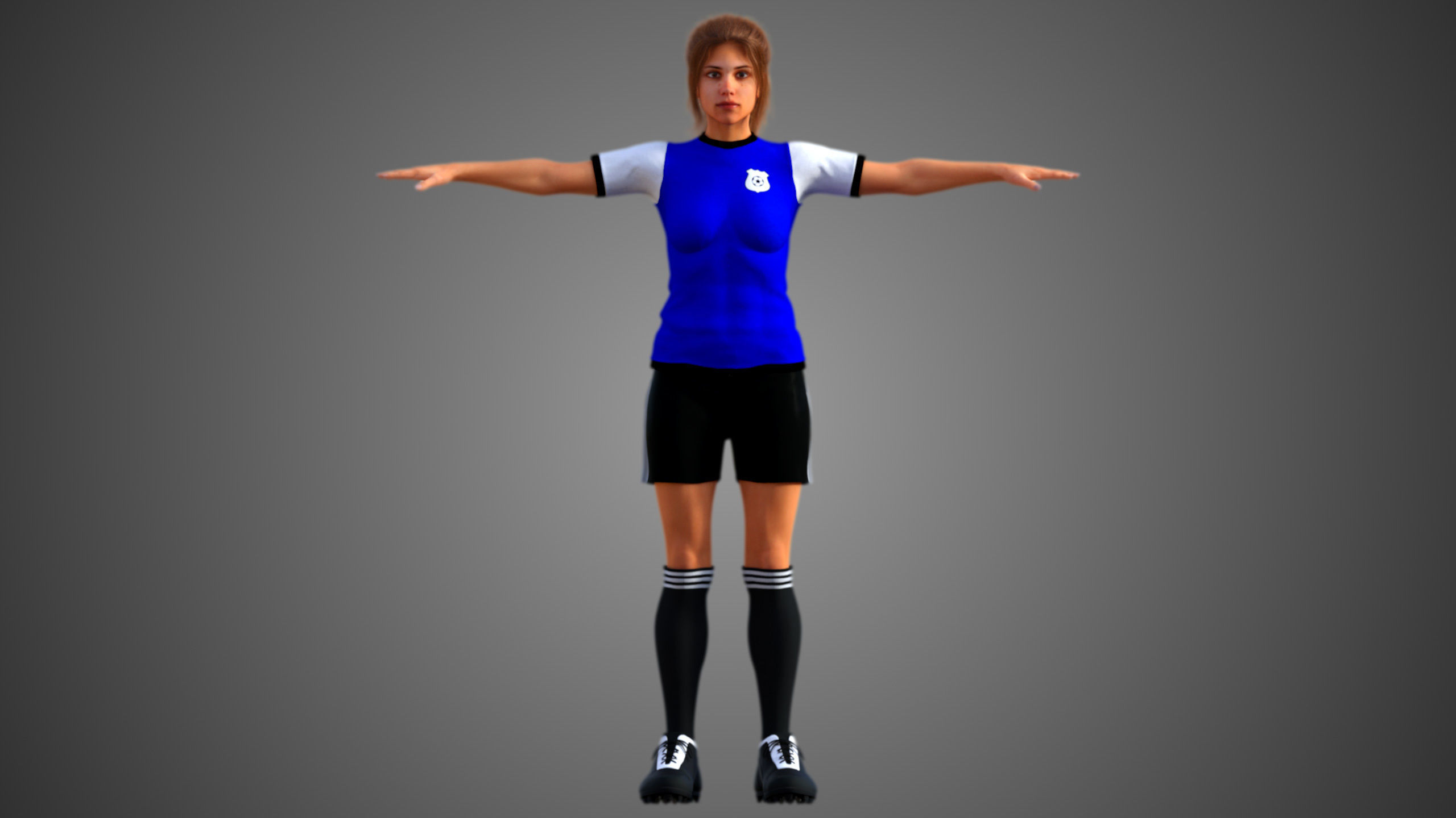 Caucasian Football Soccer Player Female  3D model_6