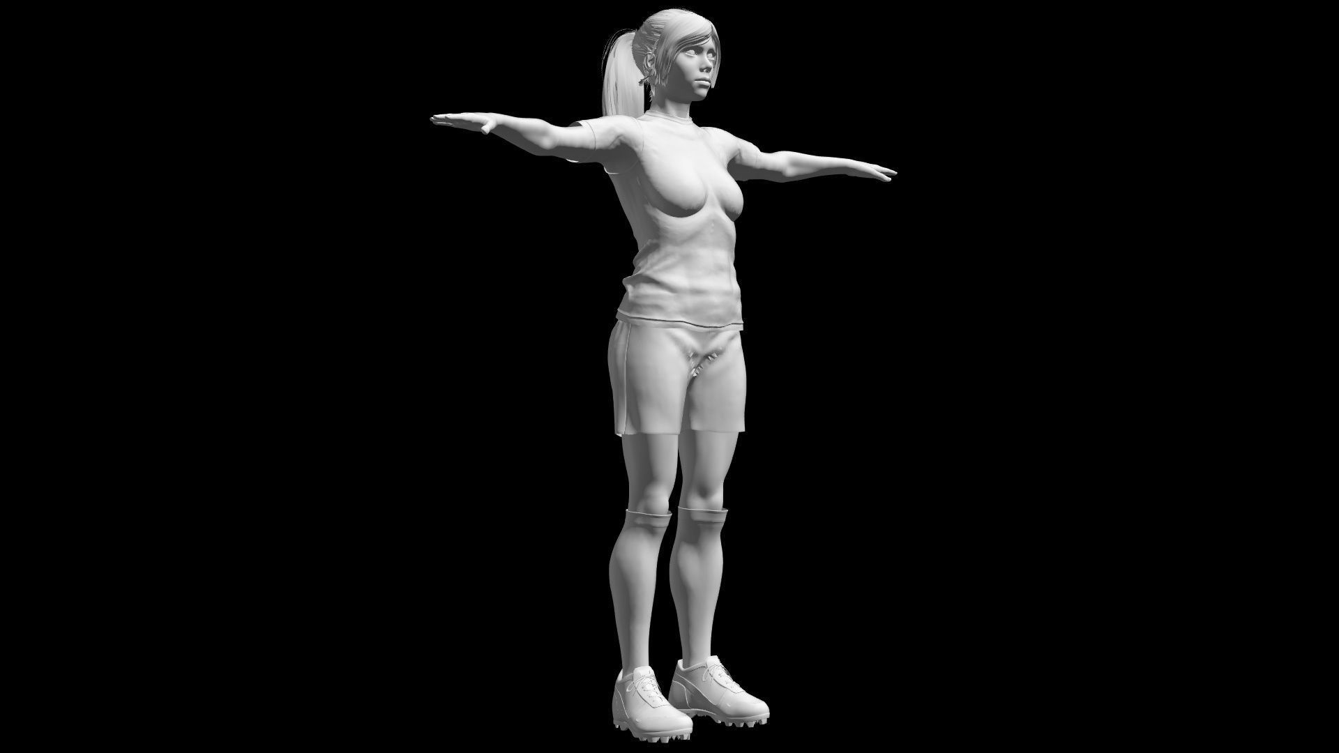 Caucasian Football Soccer Player Female  3D model_3