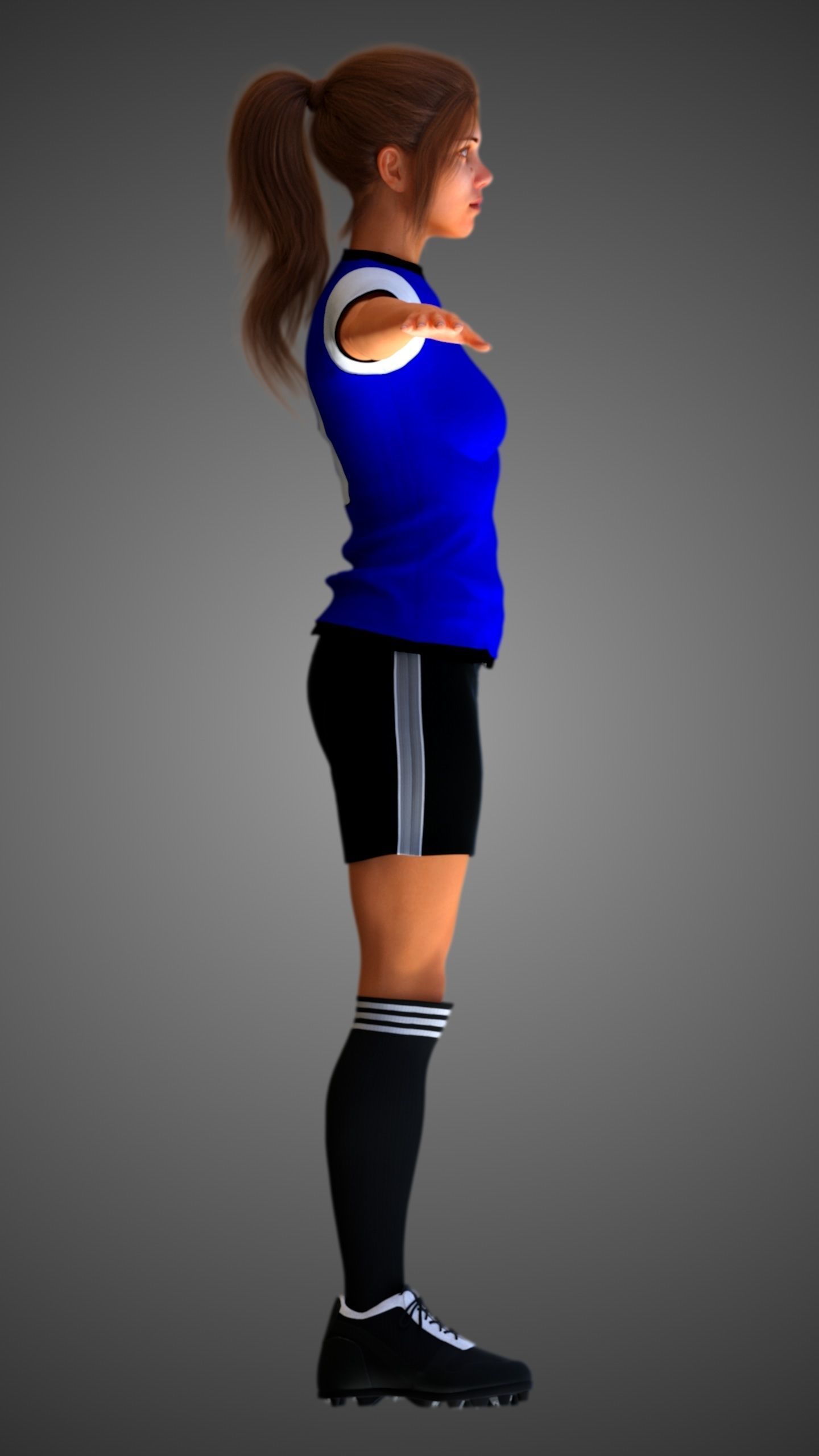 Caucasian Football Soccer Player Female  3D model_7