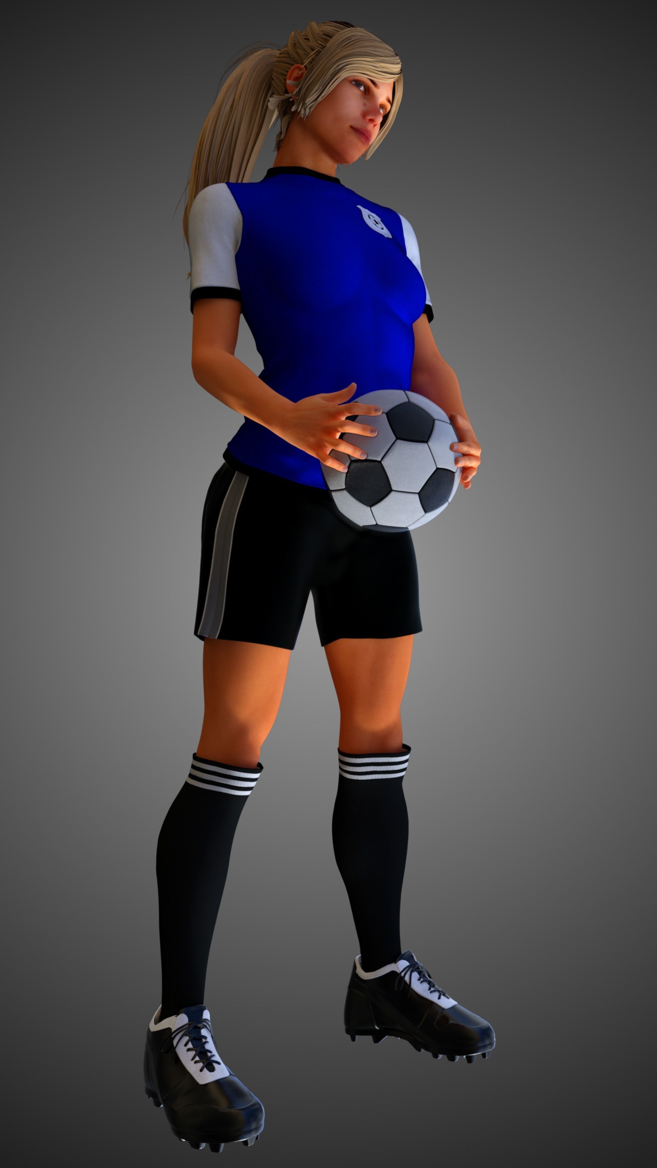 Caucasian Football Soccer Player Female  3D model_11