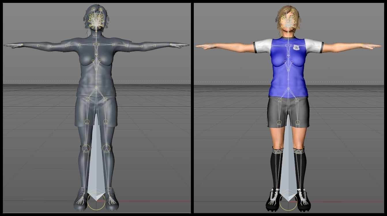 Caucasian Football Soccer Player Female  3D model_9