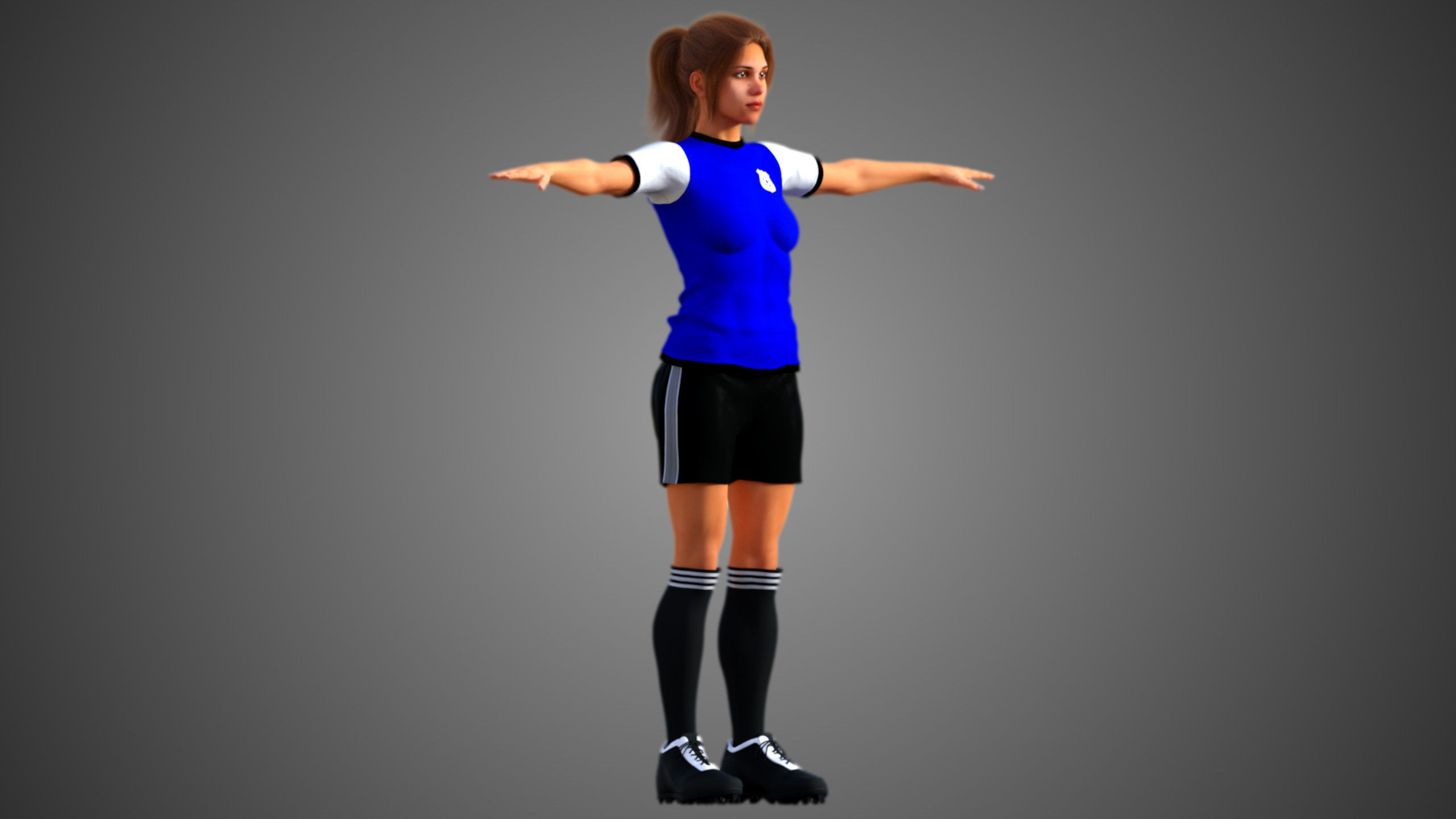 Caucasian Football Soccer Player Female  3D model_5