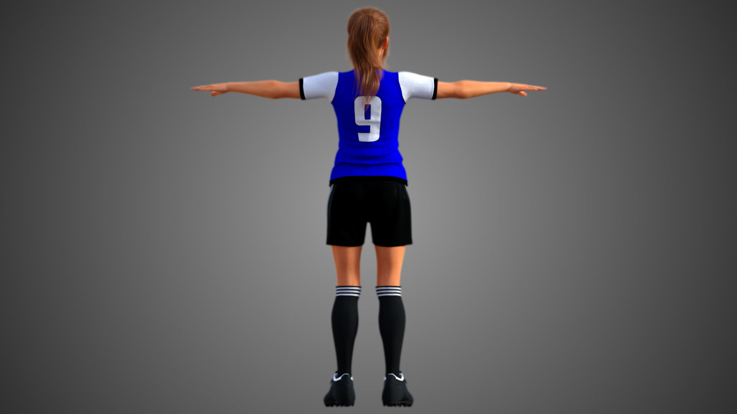 Caucasian Football Soccer Player Female  3D model_8