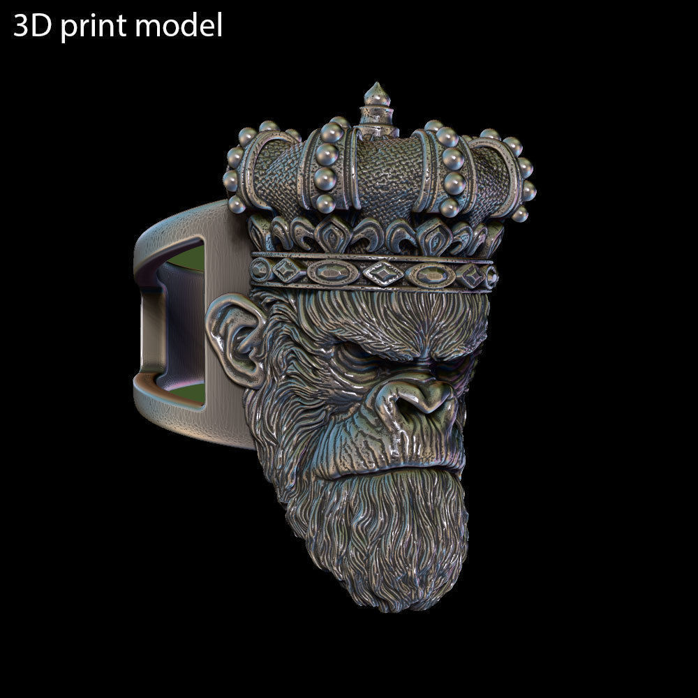 Animal ring Jewelry Monkey king with crown vol1  3D print model_19
