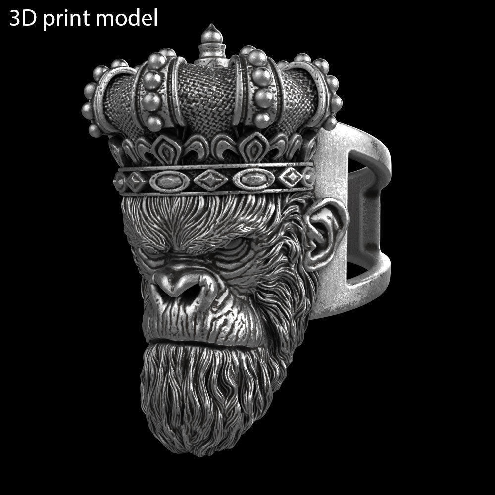 Animal ring Jewelry Monkey king with crown vol1  3D print model_6