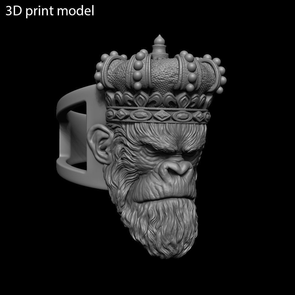 Animal ring Jewelry Monkey king with crown vol1  3D print model_21