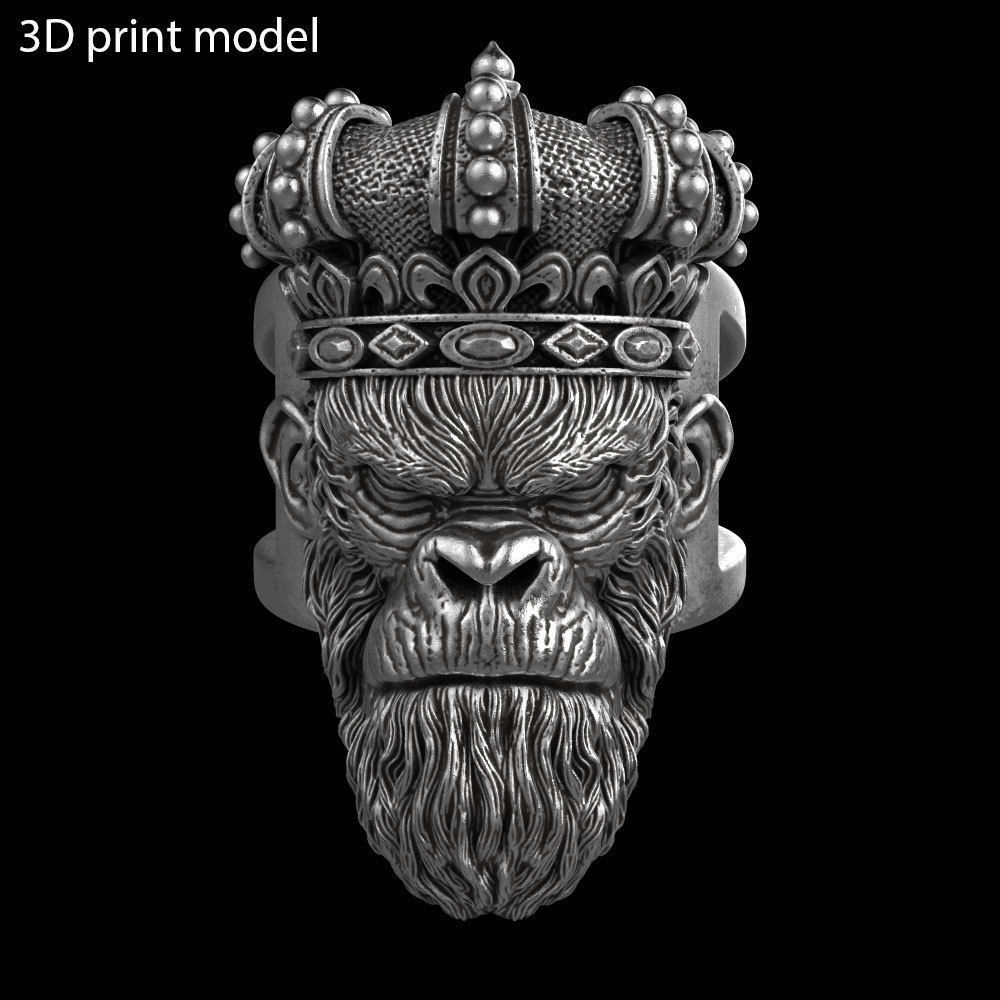 Animal ring Jewelry Monkey king with crown vol1  3D print model_5