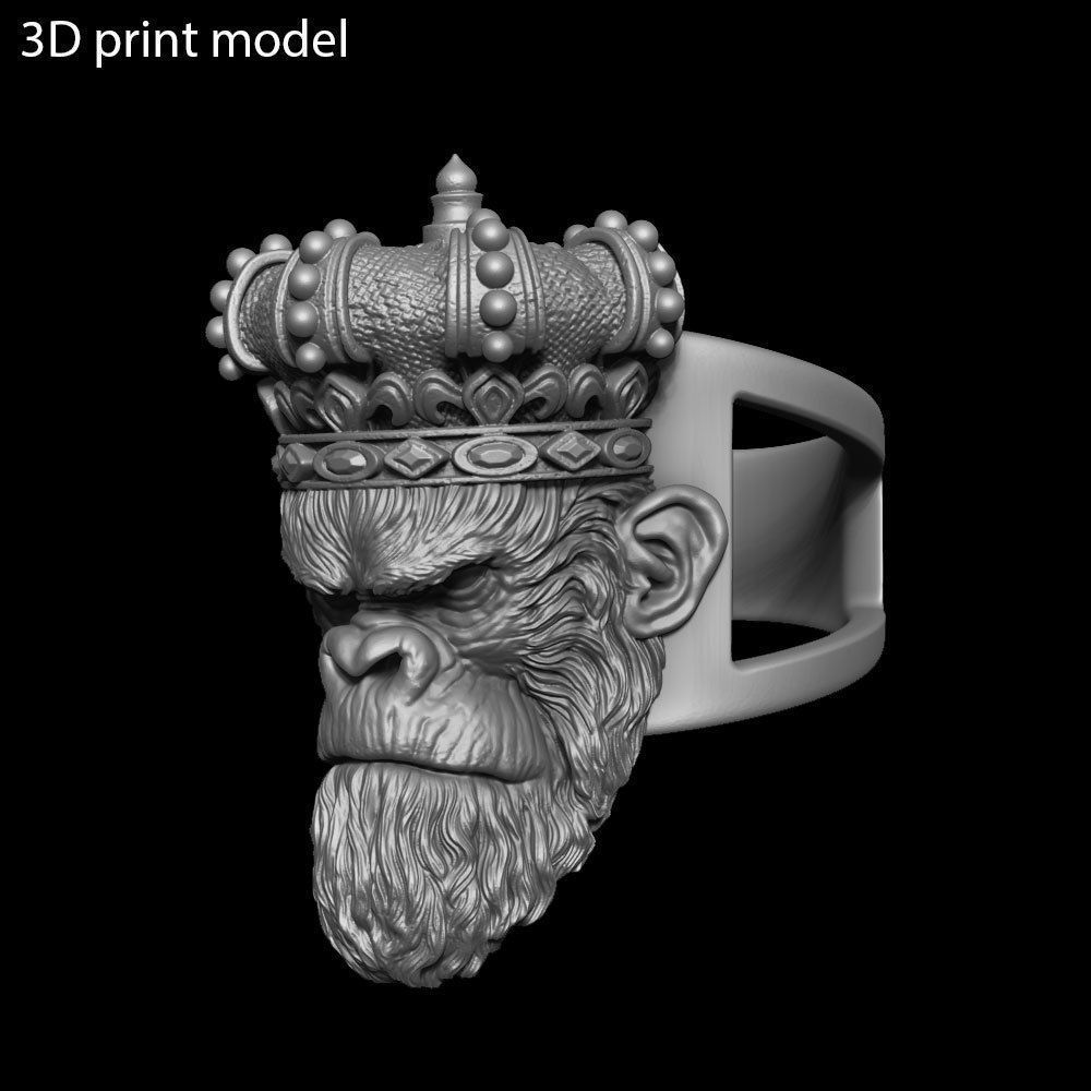 Animal ring Jewelry Monkey king with crown vol1  3D print model_14
