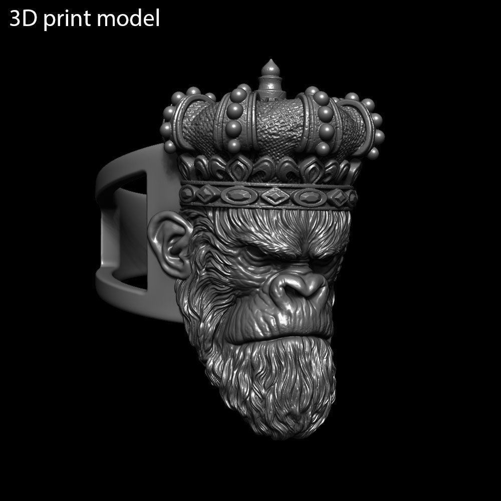 Animal ring Jewelry Monkey king with crown vol1  3D print model_22