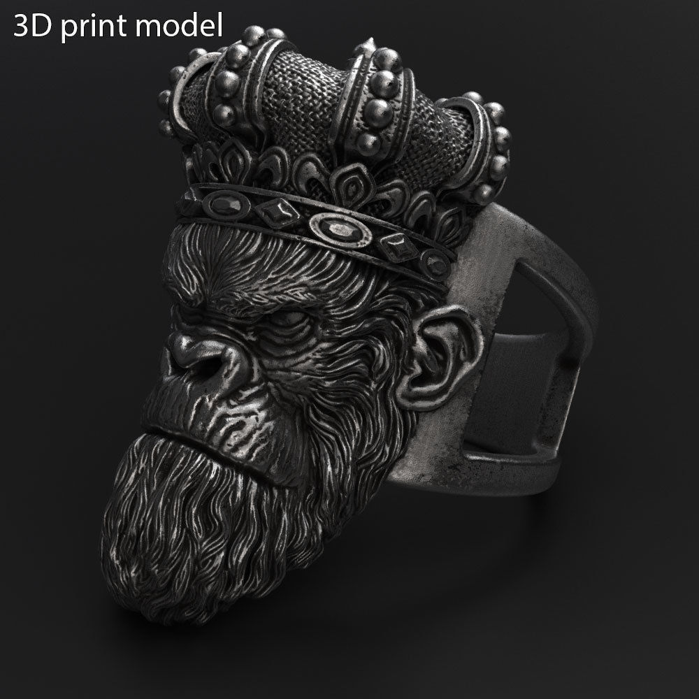 Animal ring Jewelry Monkey king with crown vol1  3D print model_3