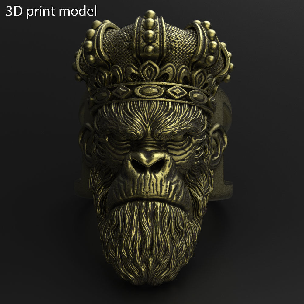 Animal ring Jewelry Monkey king with crown vol1  3D print model_2